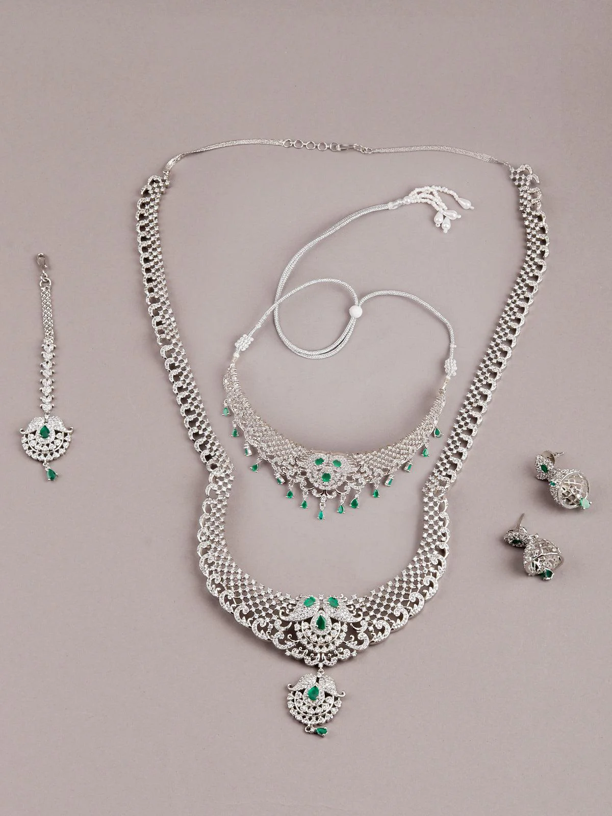 Odette Women White And Green Mesh Necklace Set - Image 3