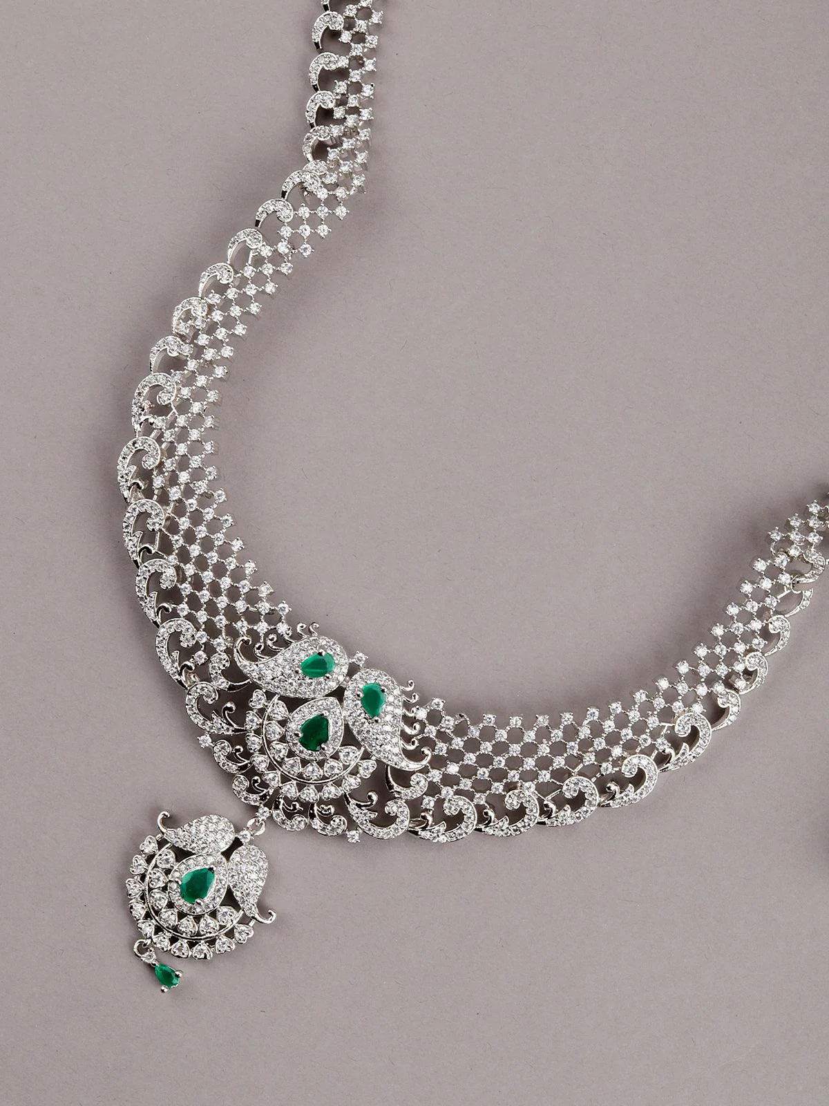 Odette Women White And Green Mesh Necklace Set - Image 5