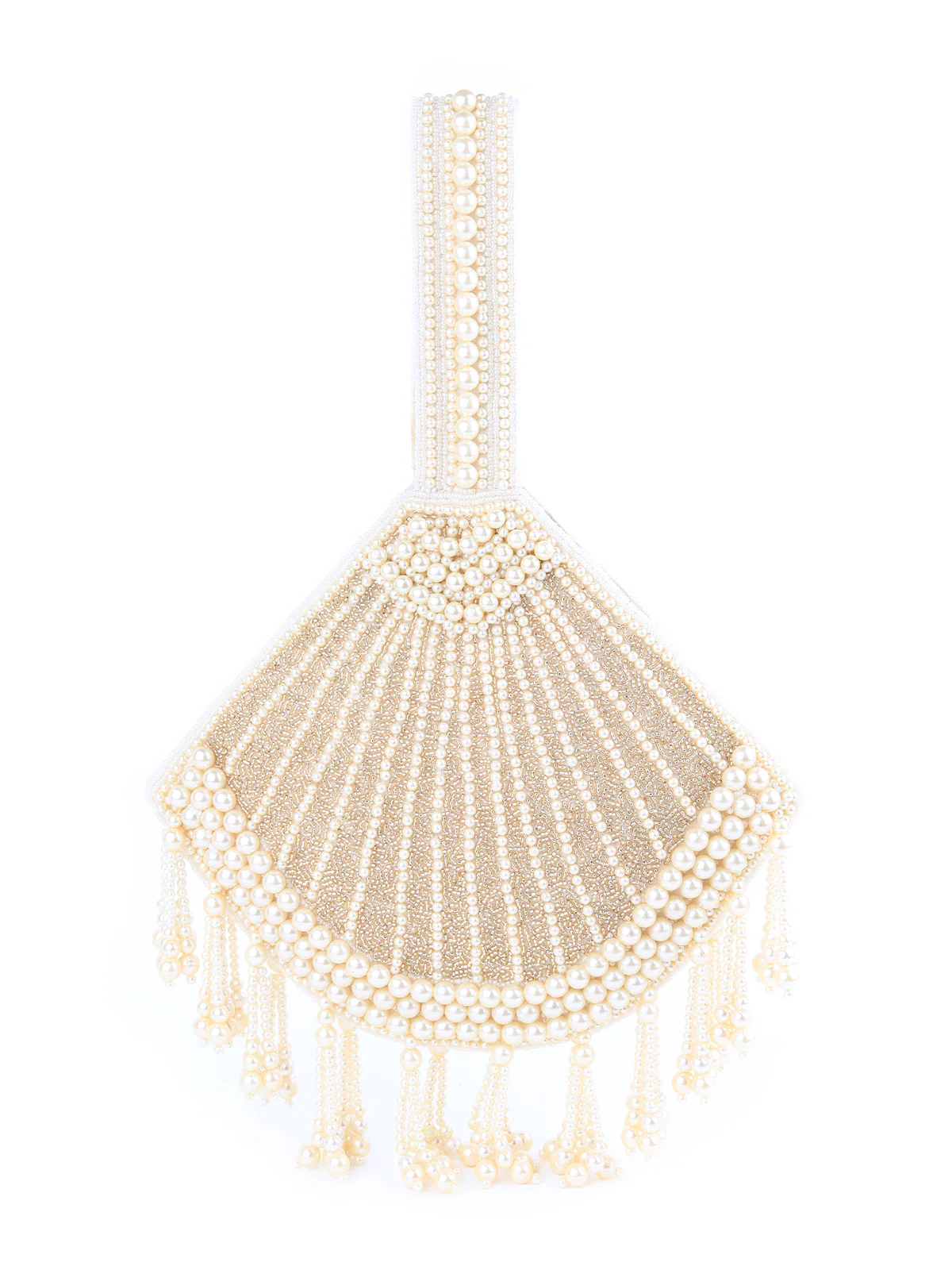 Odette Women All Pearls Tasselled White Clutch - Image 3
