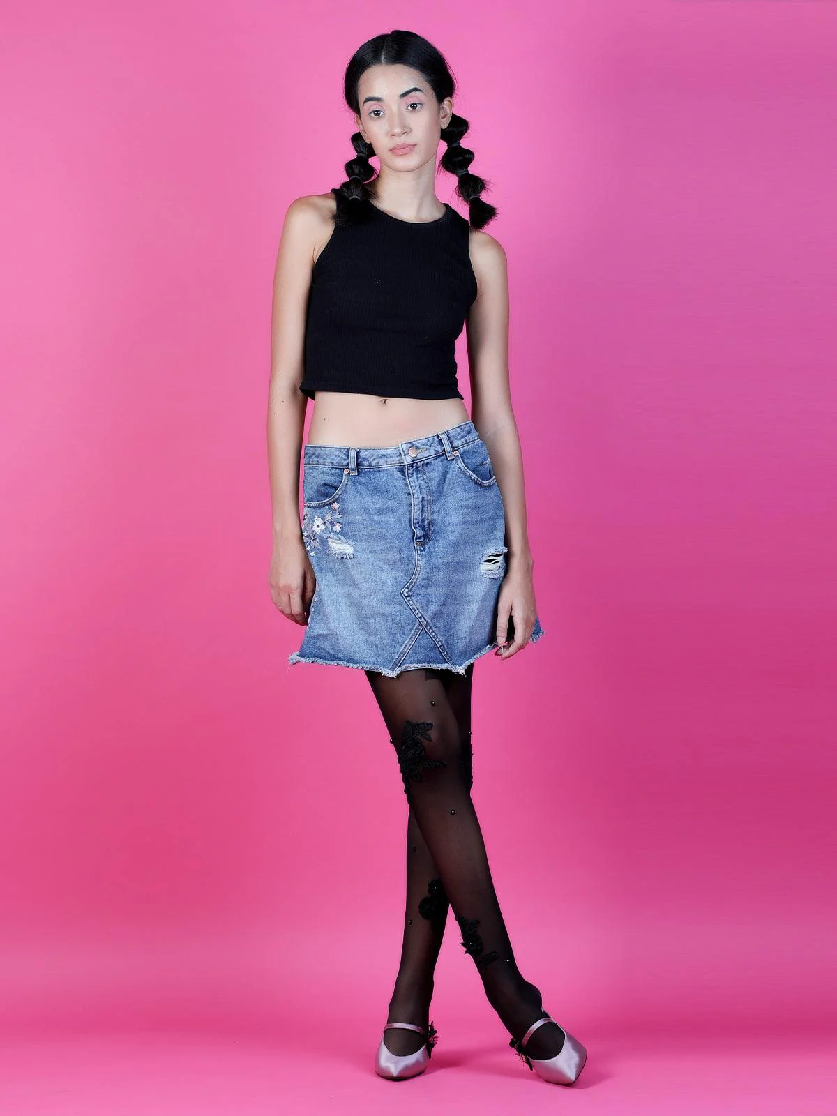 Odette Alluring Black Floral Stockings For Women - Image 2