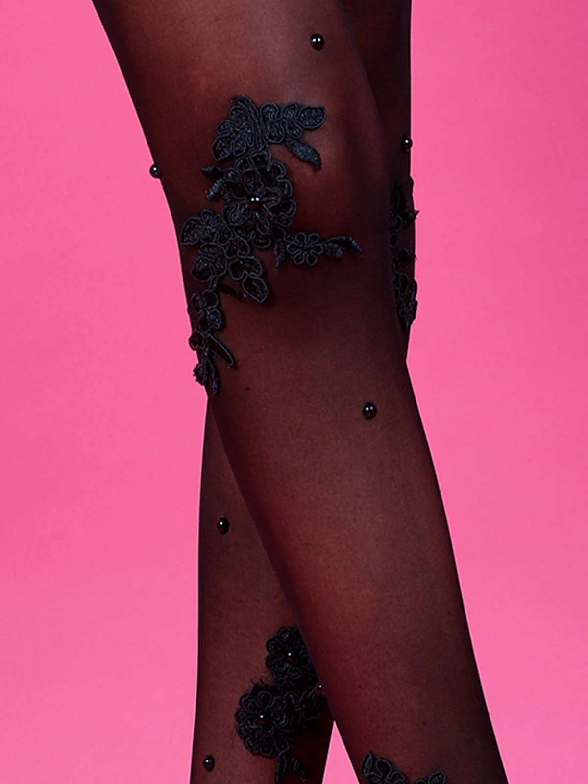 Odette Alluring Black Floral Stockings For Women - Image 4