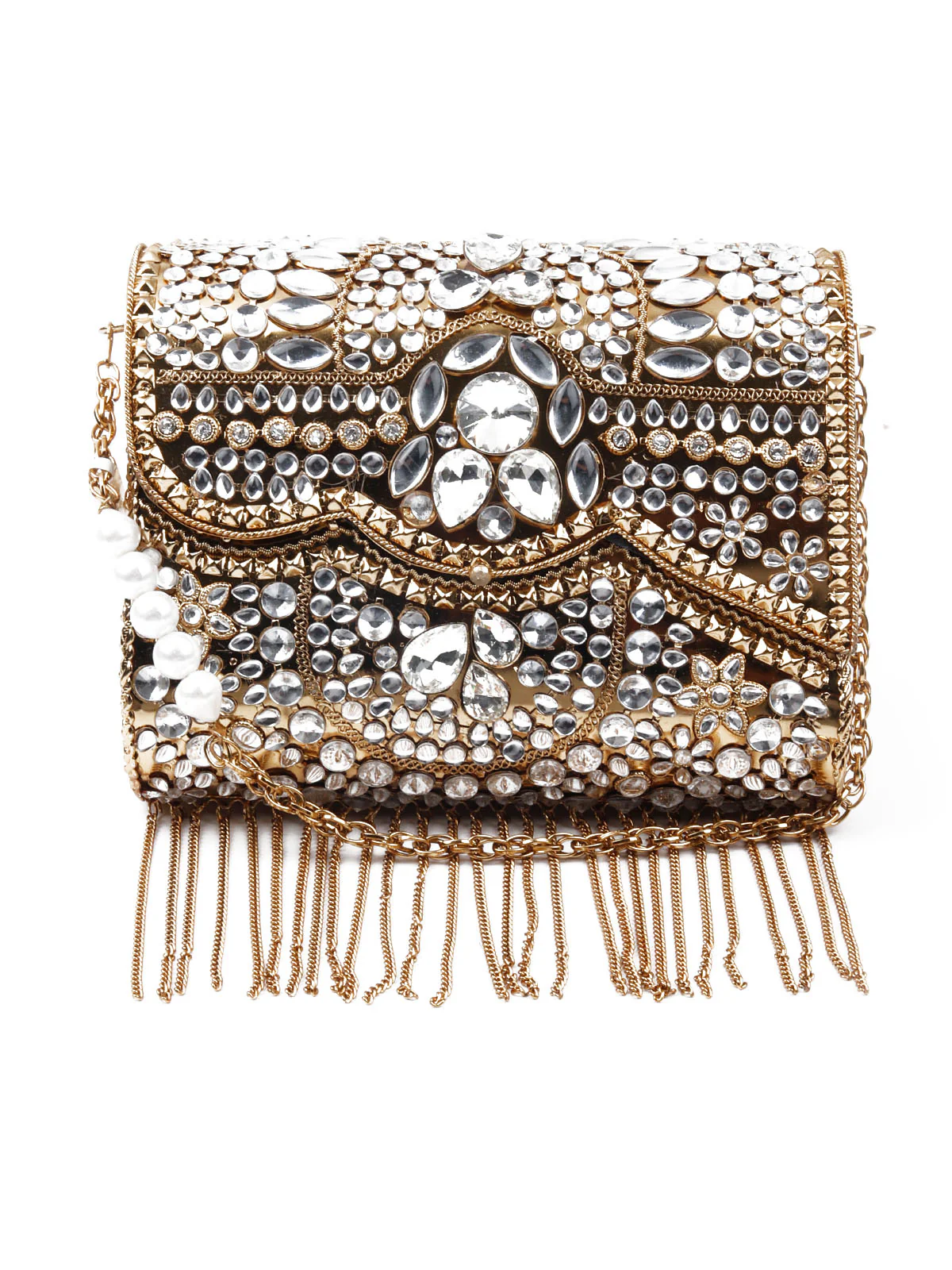Odette Women Antique Looking Gold Color Metal Clutch - Image 3