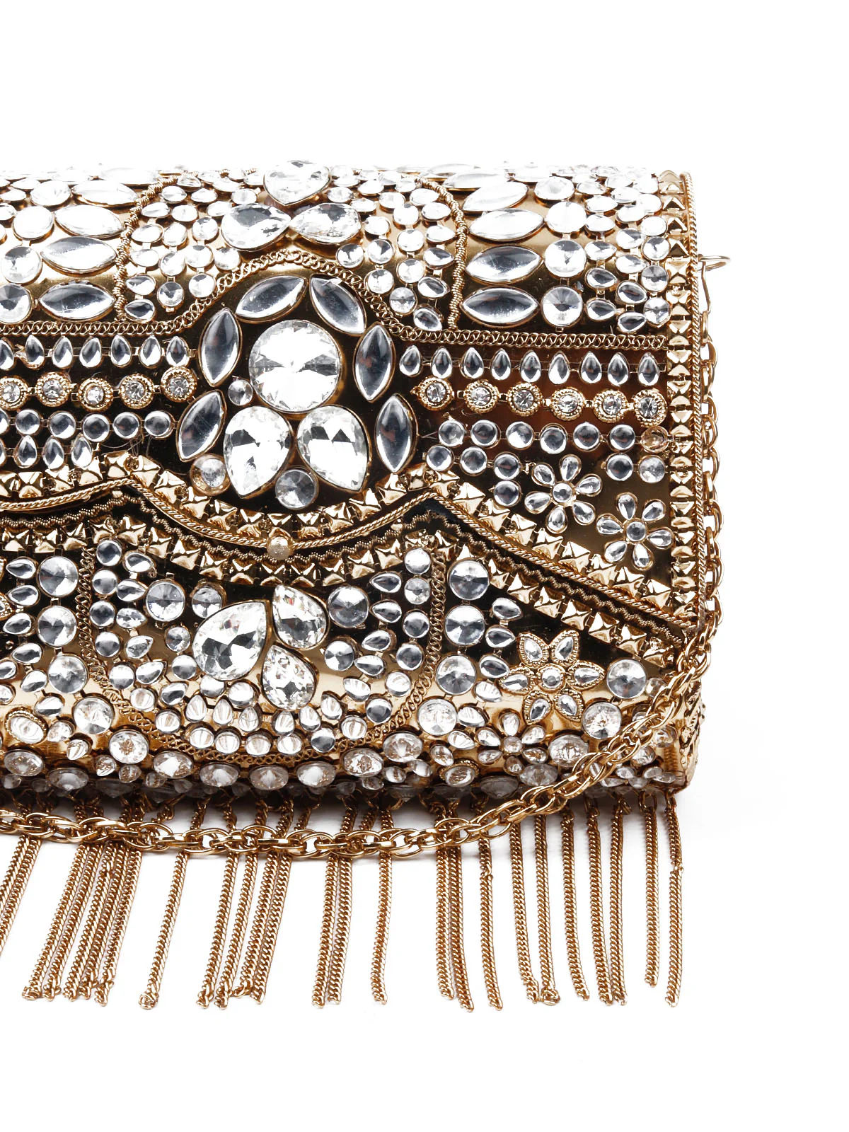 Odette Women Antique Looking Gold Color Metal Clutch - Image 6