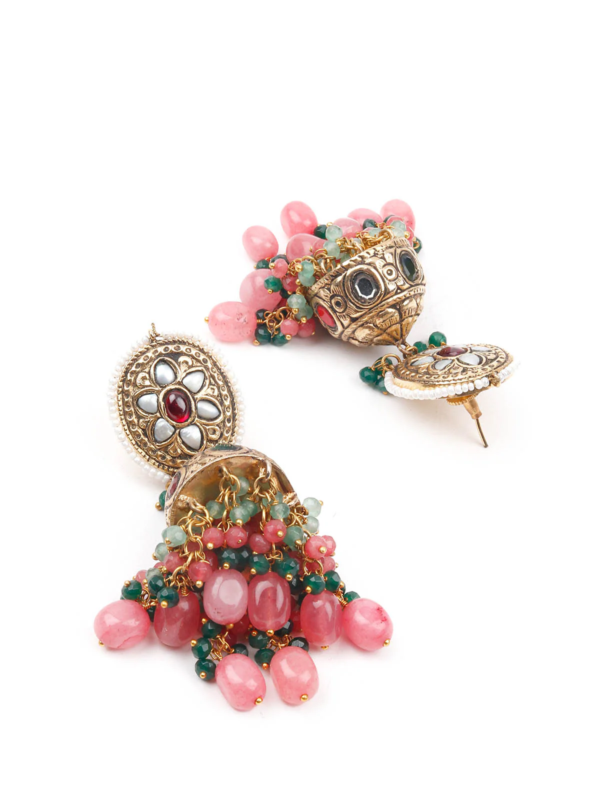 Odette Women Antique Style Bridal Green Long Necklace Set - Image 5