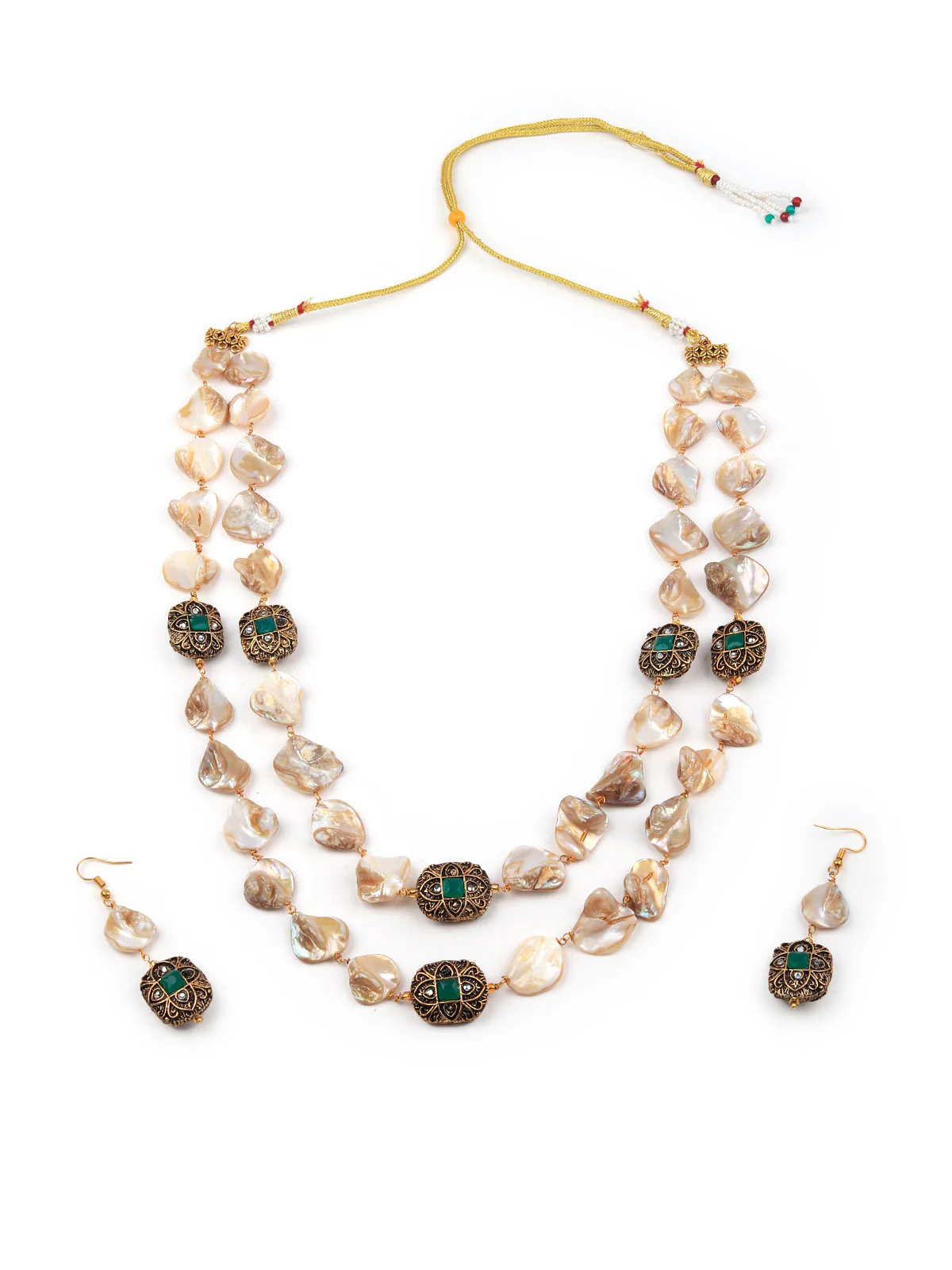 Odette Women Apricot And Green Beaded Long Necklace - Image 3