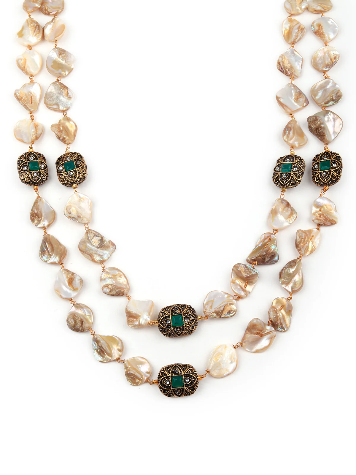 Odette Women Apricot And Green Beaded Long Necklace - Image 5