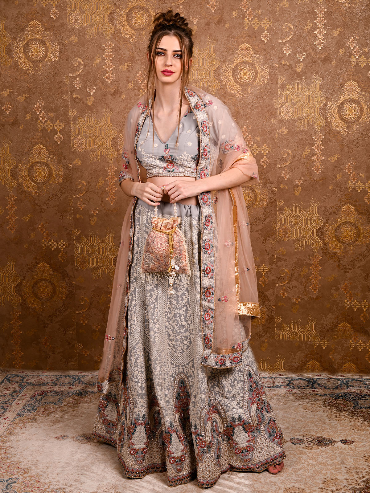 Odette Women Apricot Cutdana Embellished Potli Bag - Image 2