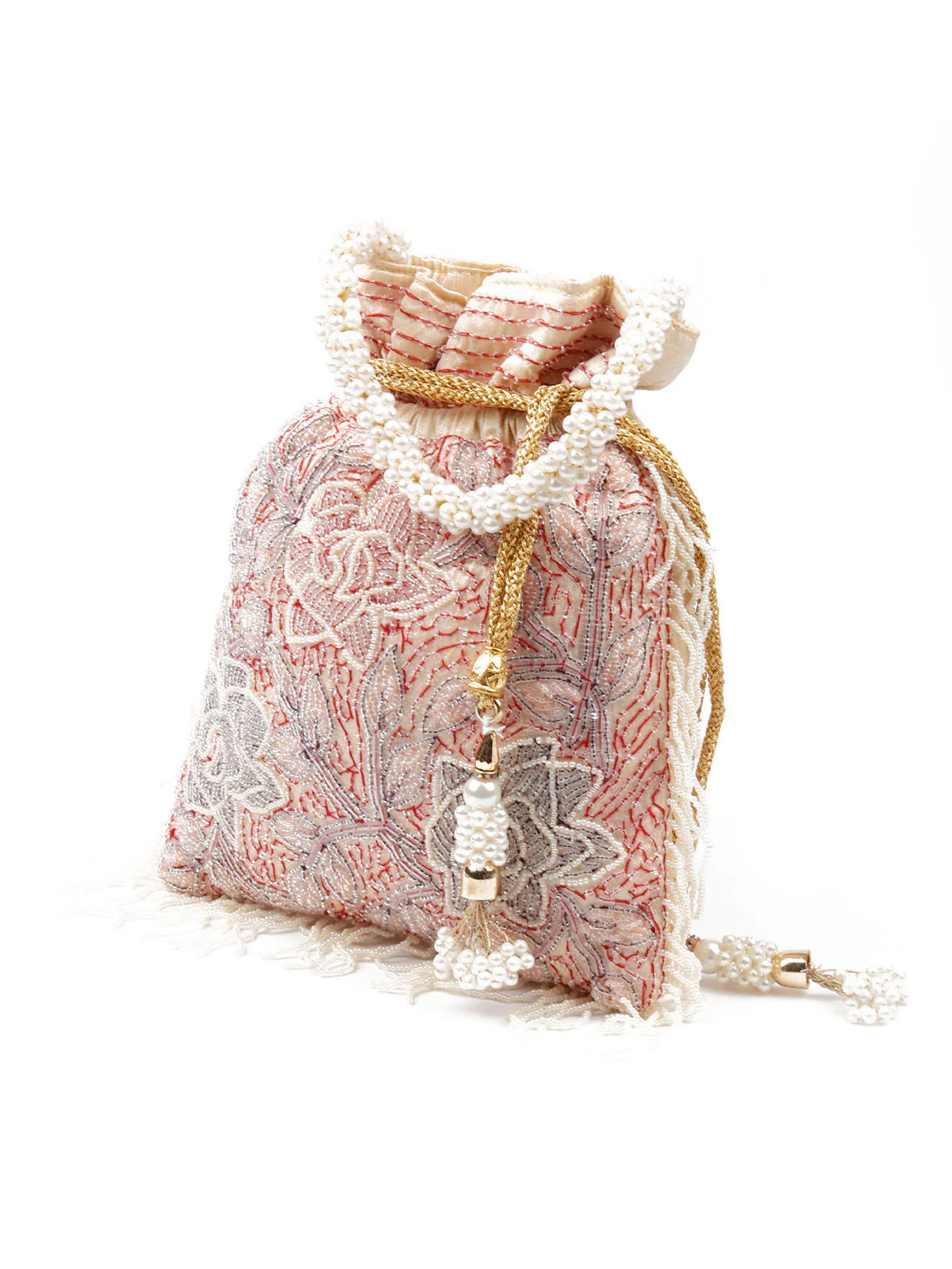 Odette Women Apricot Cutdana Embellished Potli Bag - Image 4