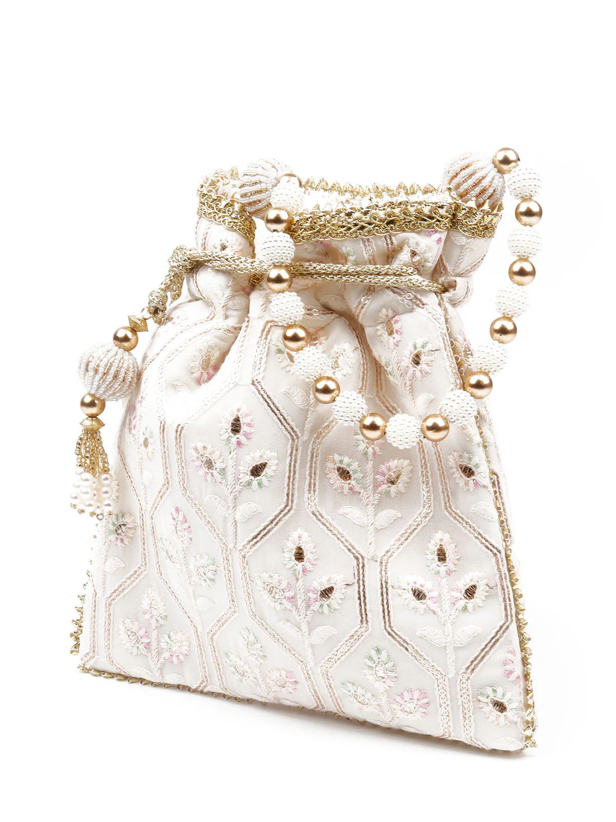 Odette Women Apricot Embroidered Potli Bag - Image 4