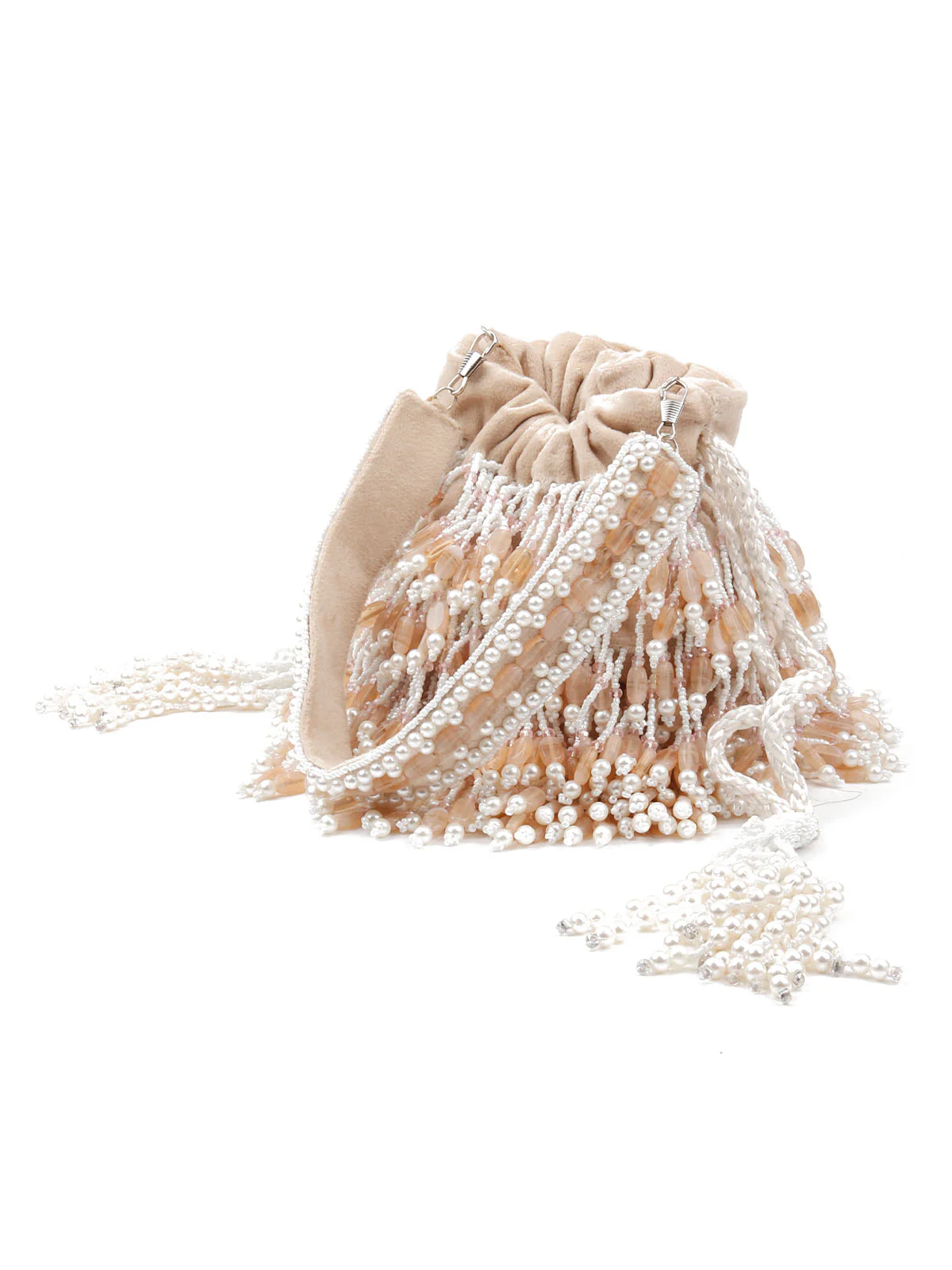 Odette Women Apricot Pearl Embellished Potli Bag - Image 4