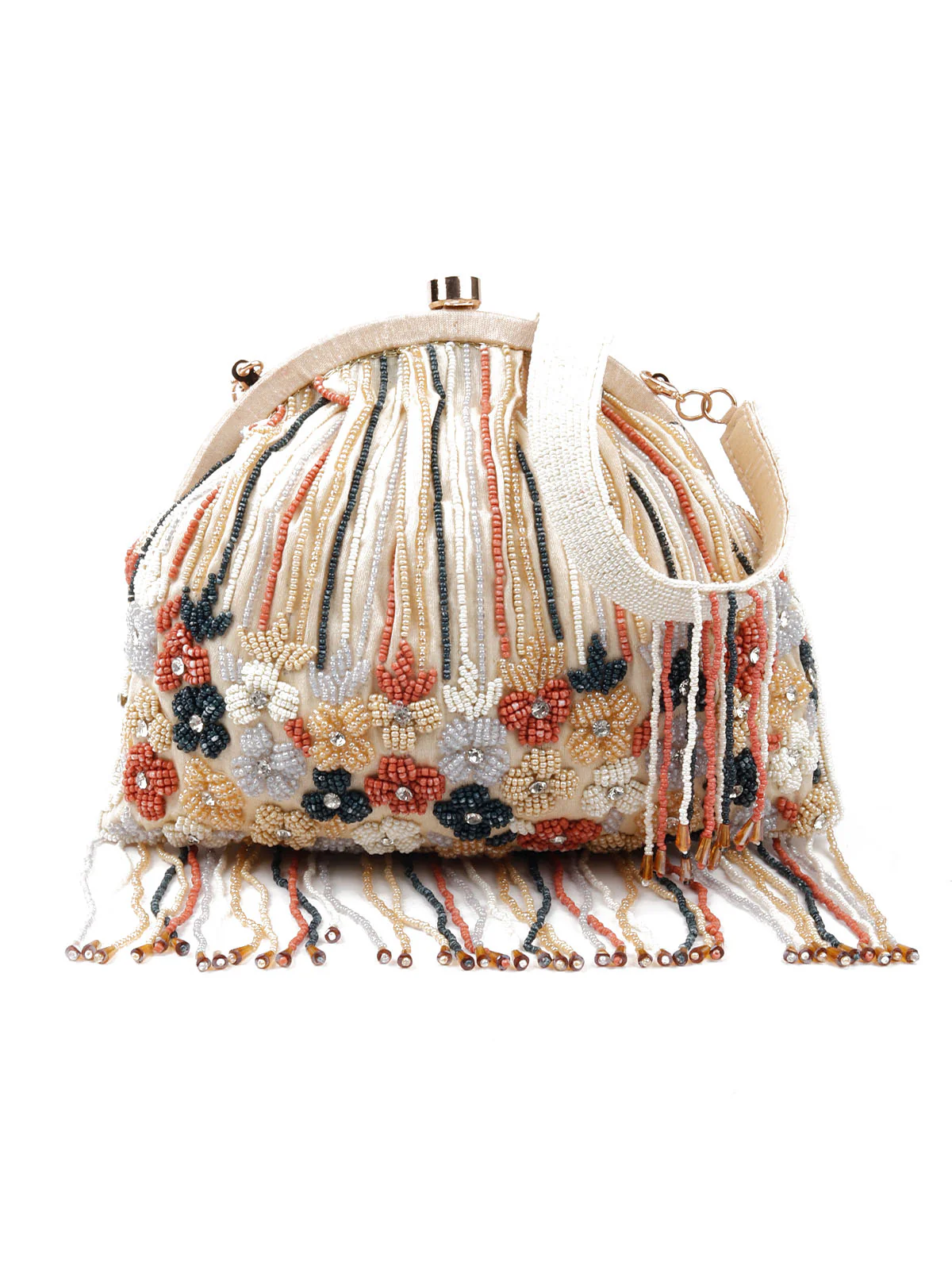 Odette Women Apricot Pearl Studded Clutch Bag - Image 3
