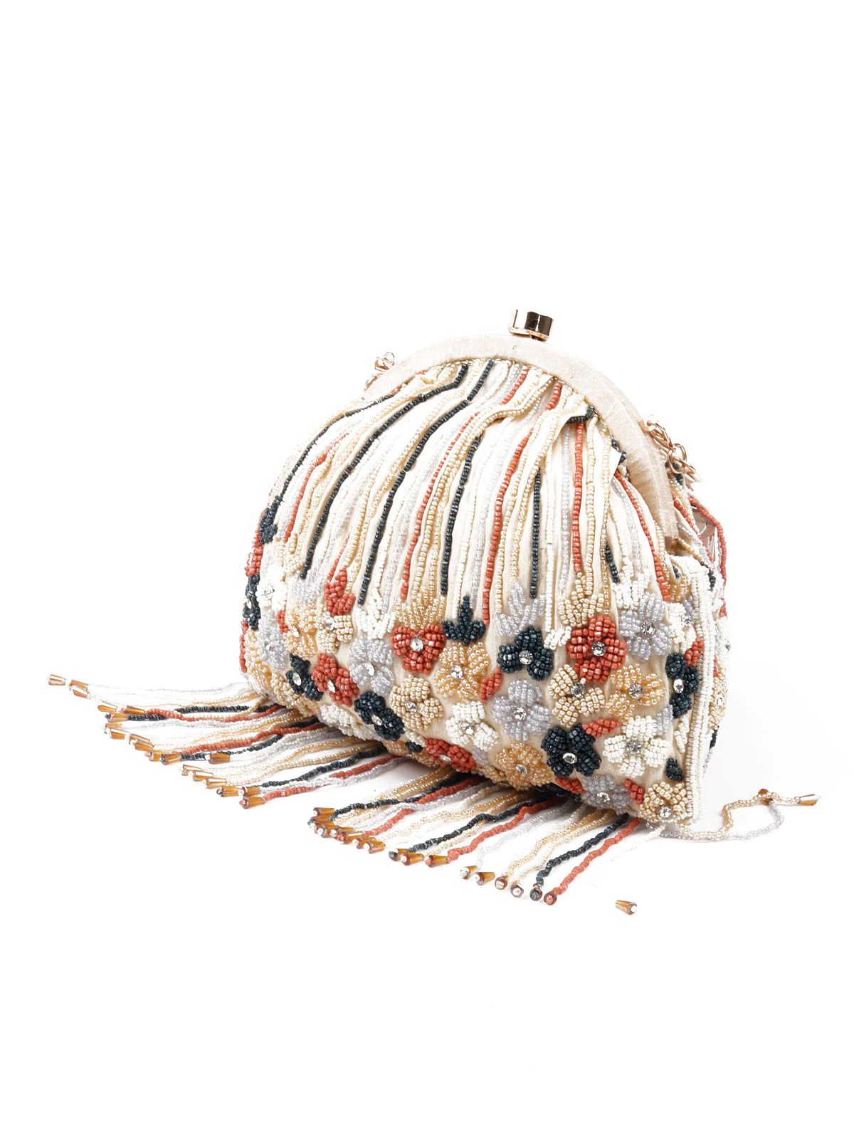 Odette Women Apricot Pearl Studded Clutch Bag - Image 4