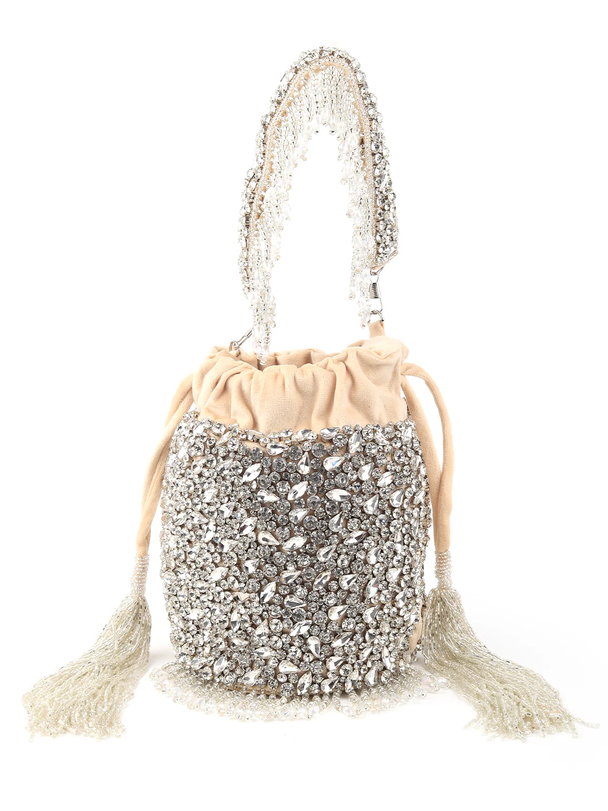 Odette Women Apricot Velvet Embellished Potli Bag - Image 3