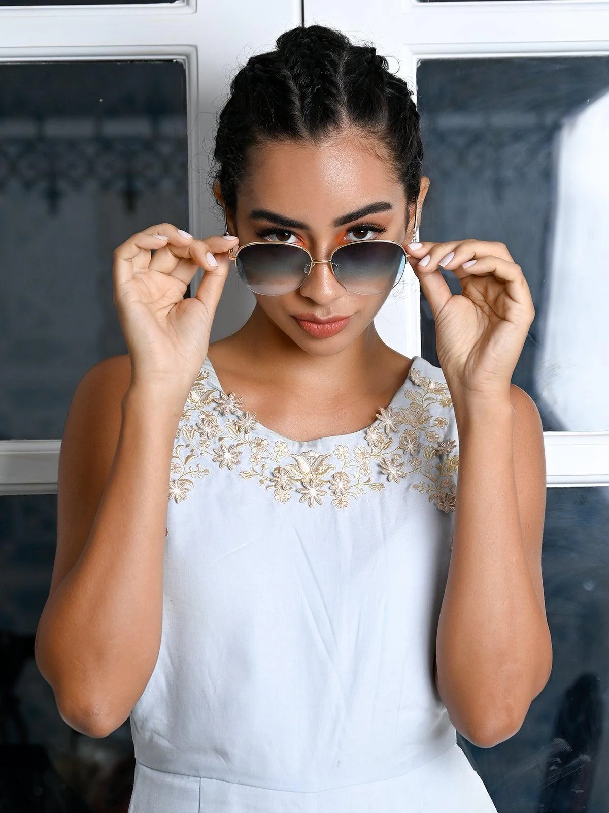 Odette Women Blue Metal Sunglasses