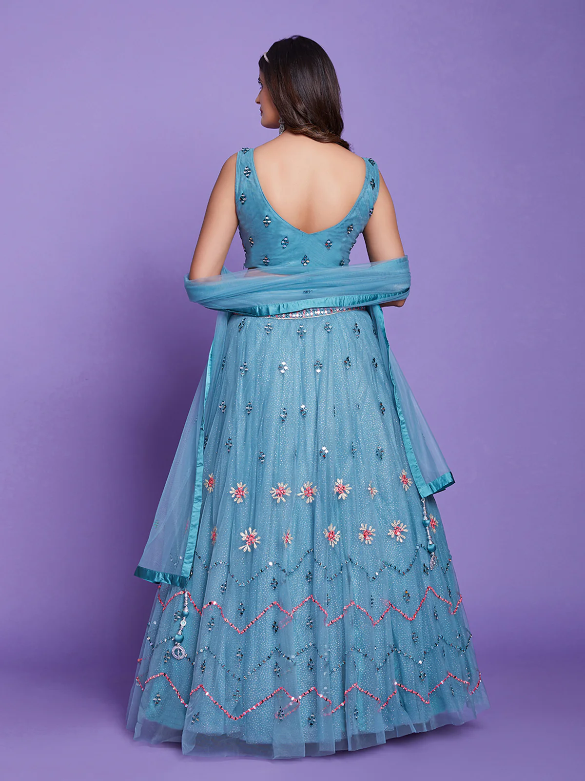 Odette Women Aqua Net Stitched Lehenga Choli - Image 3
