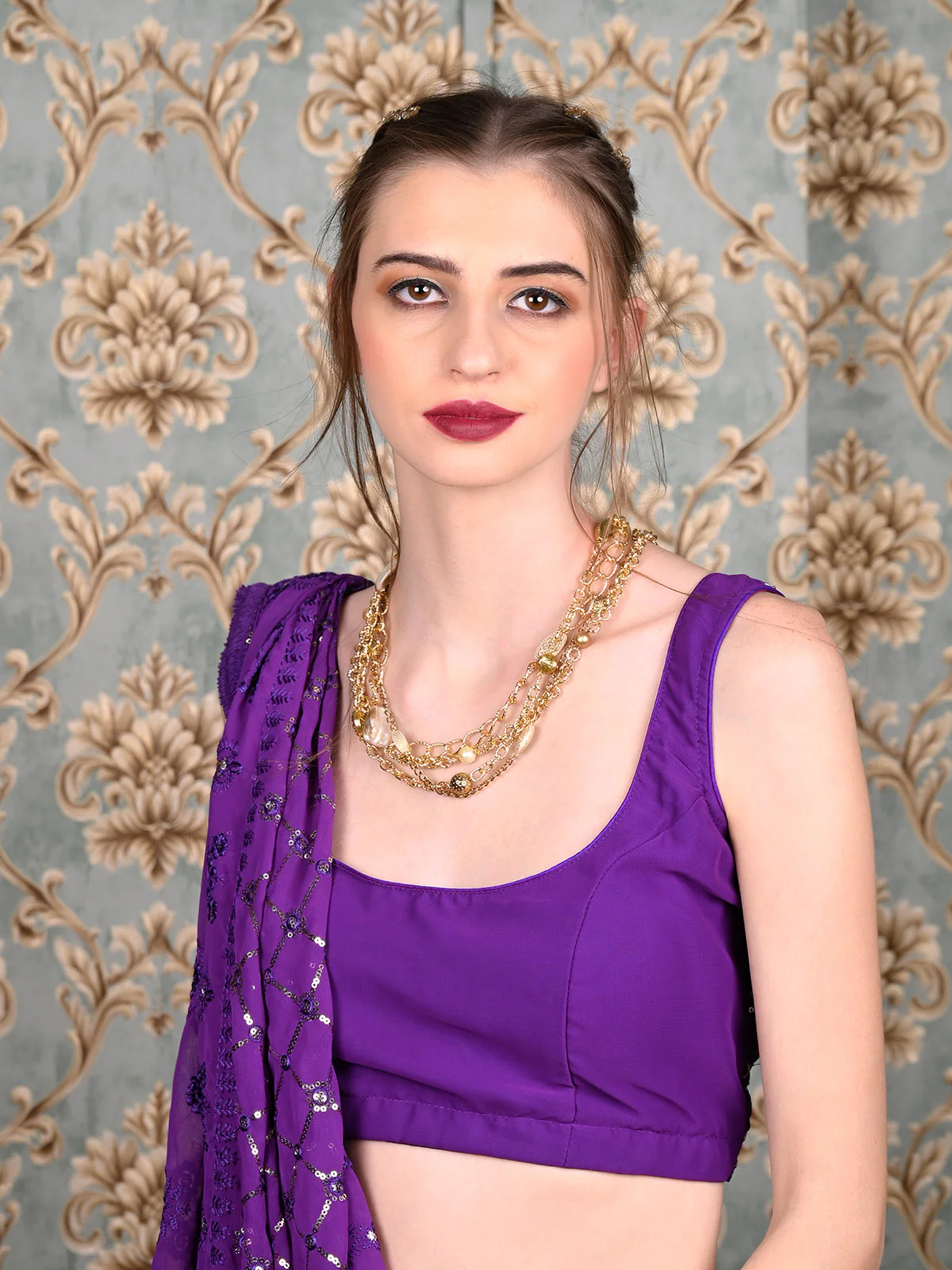 Odette Women Artificial Gold Long Necklace Set - Image 2