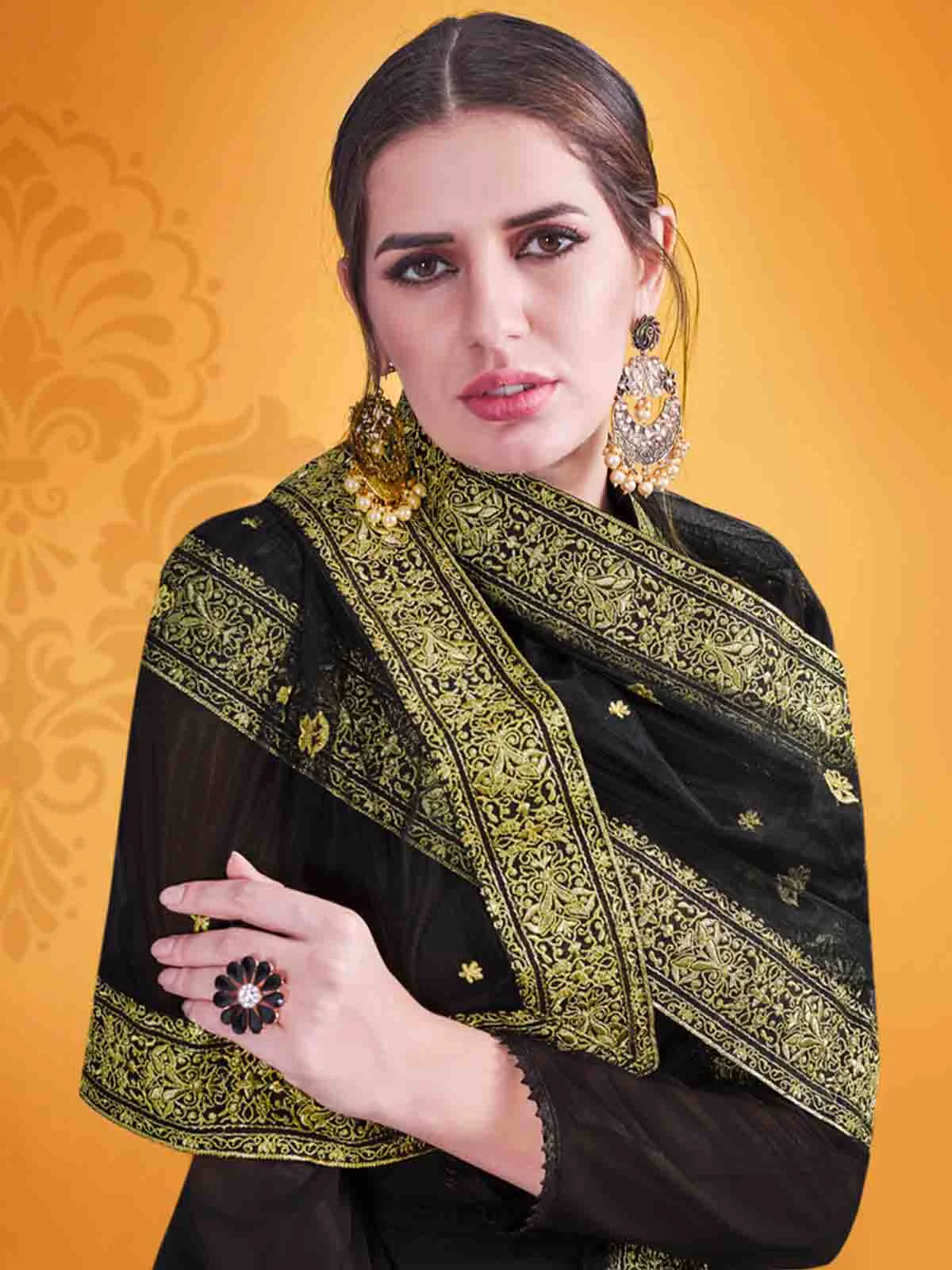 Odette Women Attractive Black Georgette Semi Stitched Kurta Set - Image 2