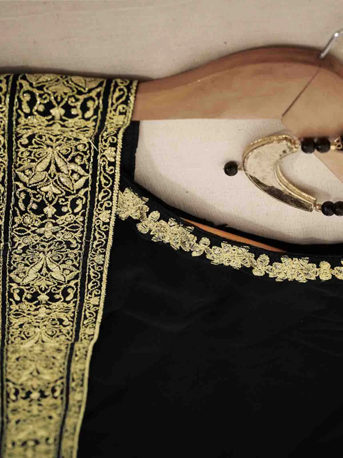 Odette Women Attractive Black Georgette Semi Stitched Kurta Set - Image 5