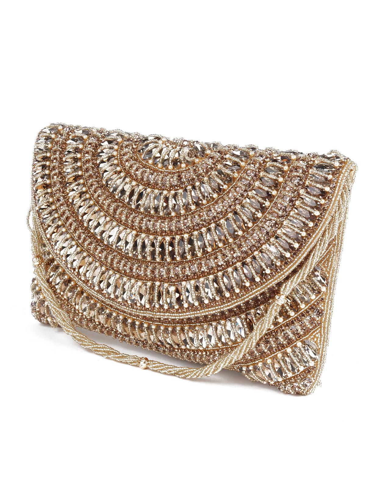 Odette Women Awe-Inspiring Gold Embellished Clutch Bag - Image 4