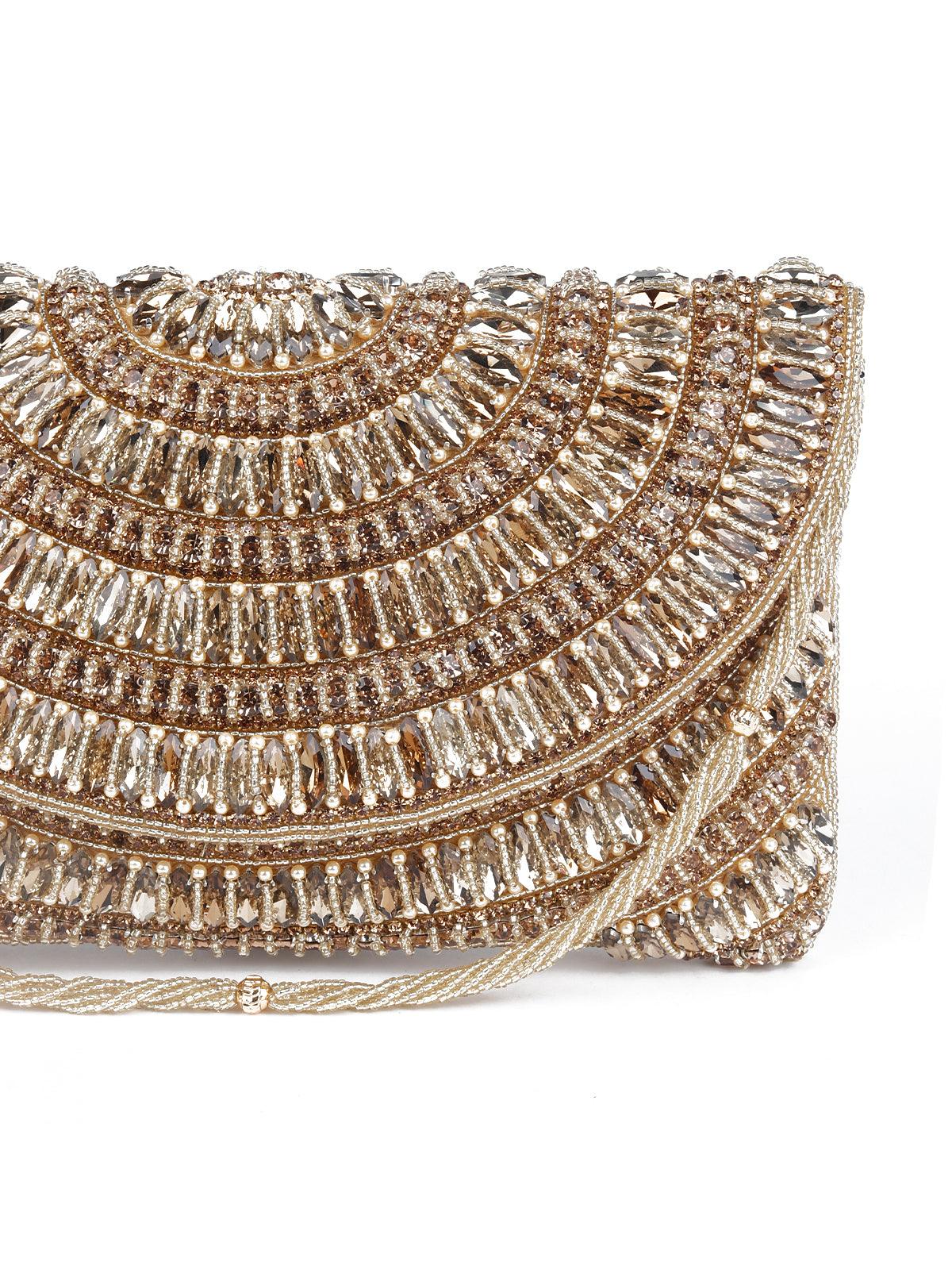 Odette Women Awe-Inspiring Gold Embellished Clutch Bag - Image 5