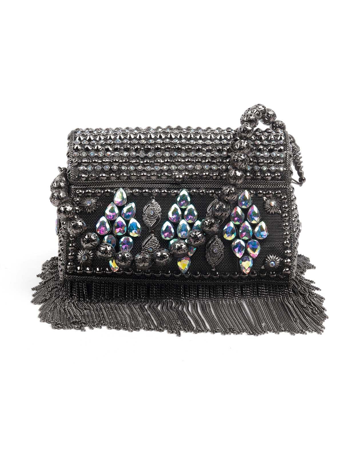 Odette Women Awe-Worthy Black Metal Hand Bag - Image 2