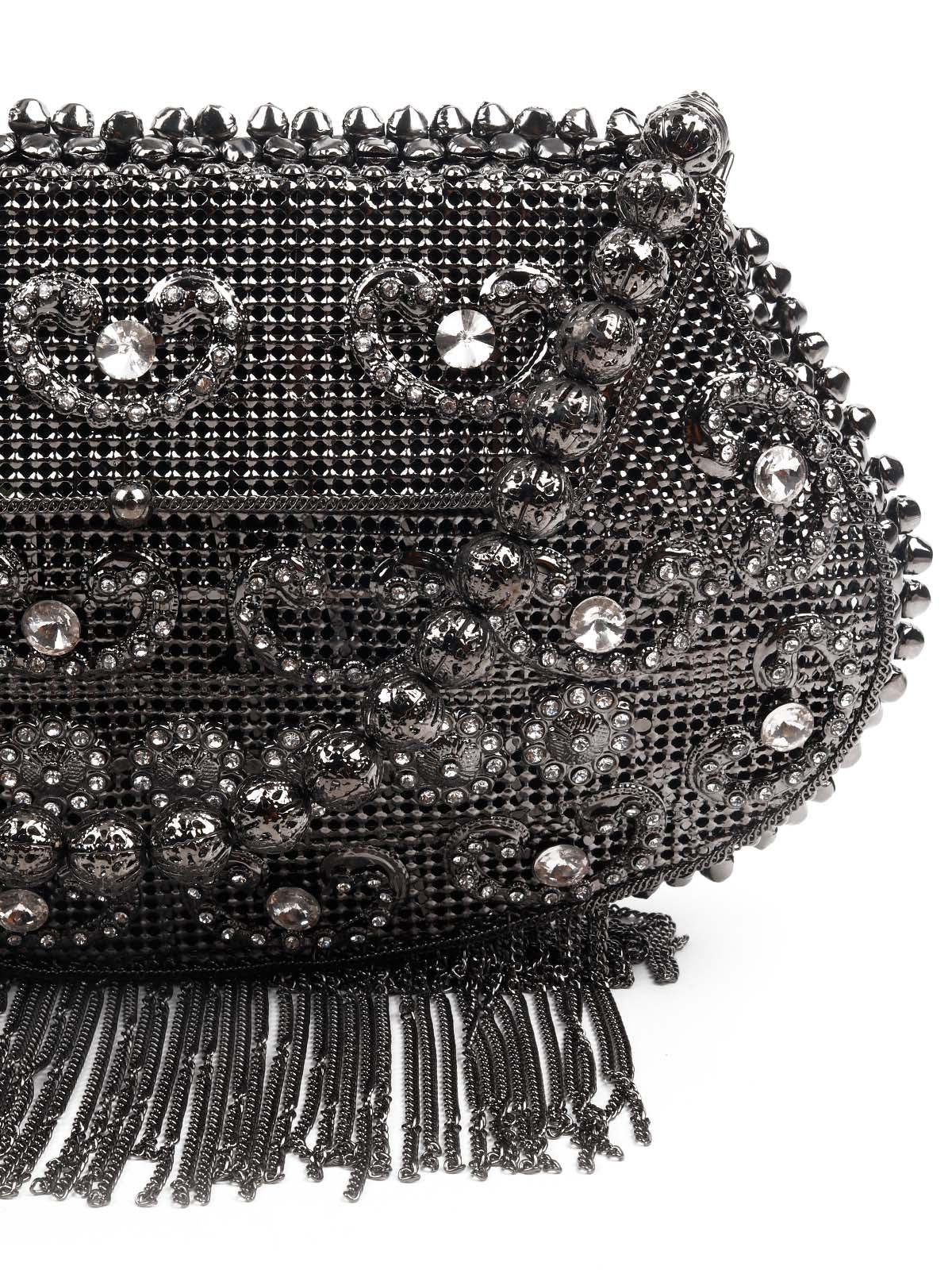 Odette Women Awe-Worthy Black Metal Hand Bag - Image 5