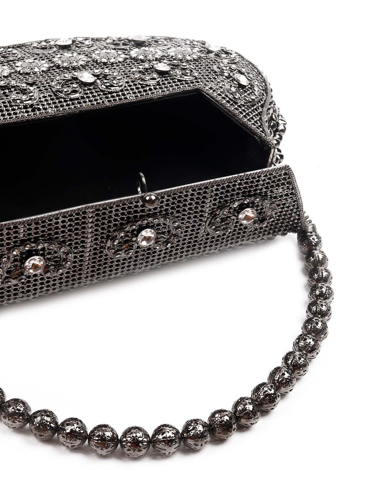 Odette Women Awe-Worthy Black Metal Hand Bag - Image 6