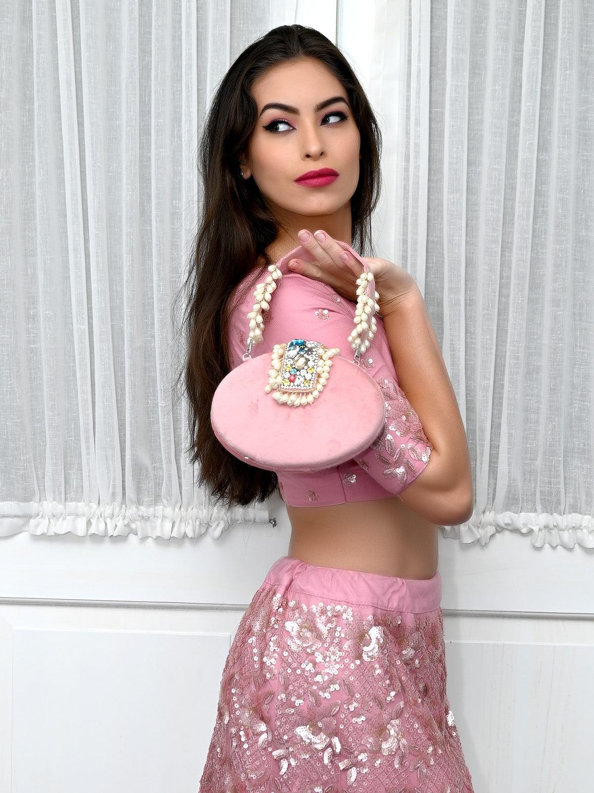 Odette Women Awe-Worthy Heavily Embellished Velvet Clutch - Image 2