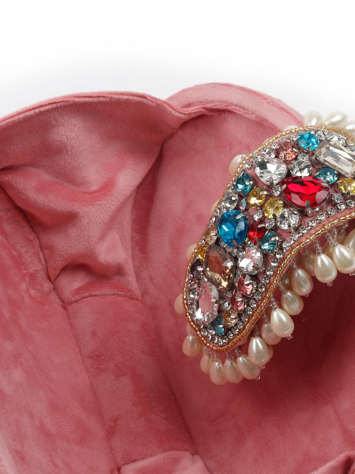 Odette Women Awe-Worthy Heavily Embellished Velvet Clutch - Image 3