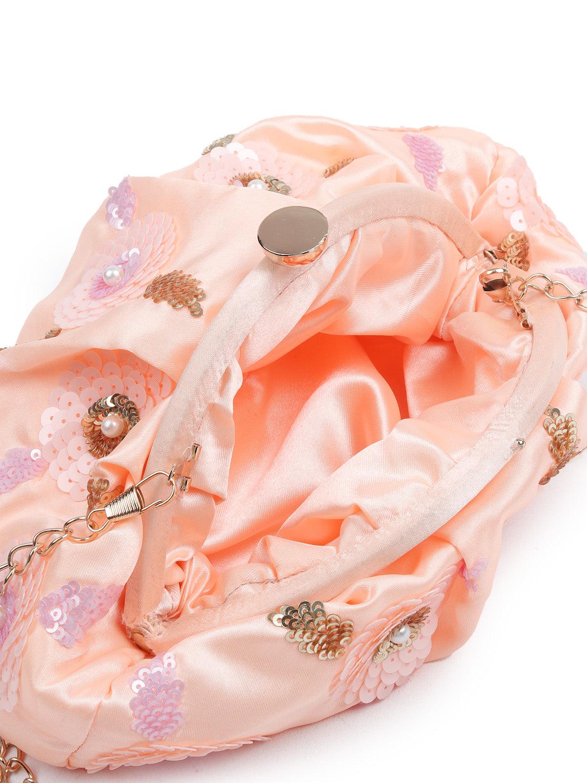 Odette Women Awe-Worthy Peach Embroidered Batua - Image 4