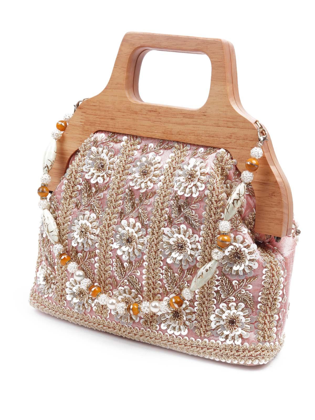 Odette Women Awe-Worthy Pink Embroidered Clutch Bag - Image 4