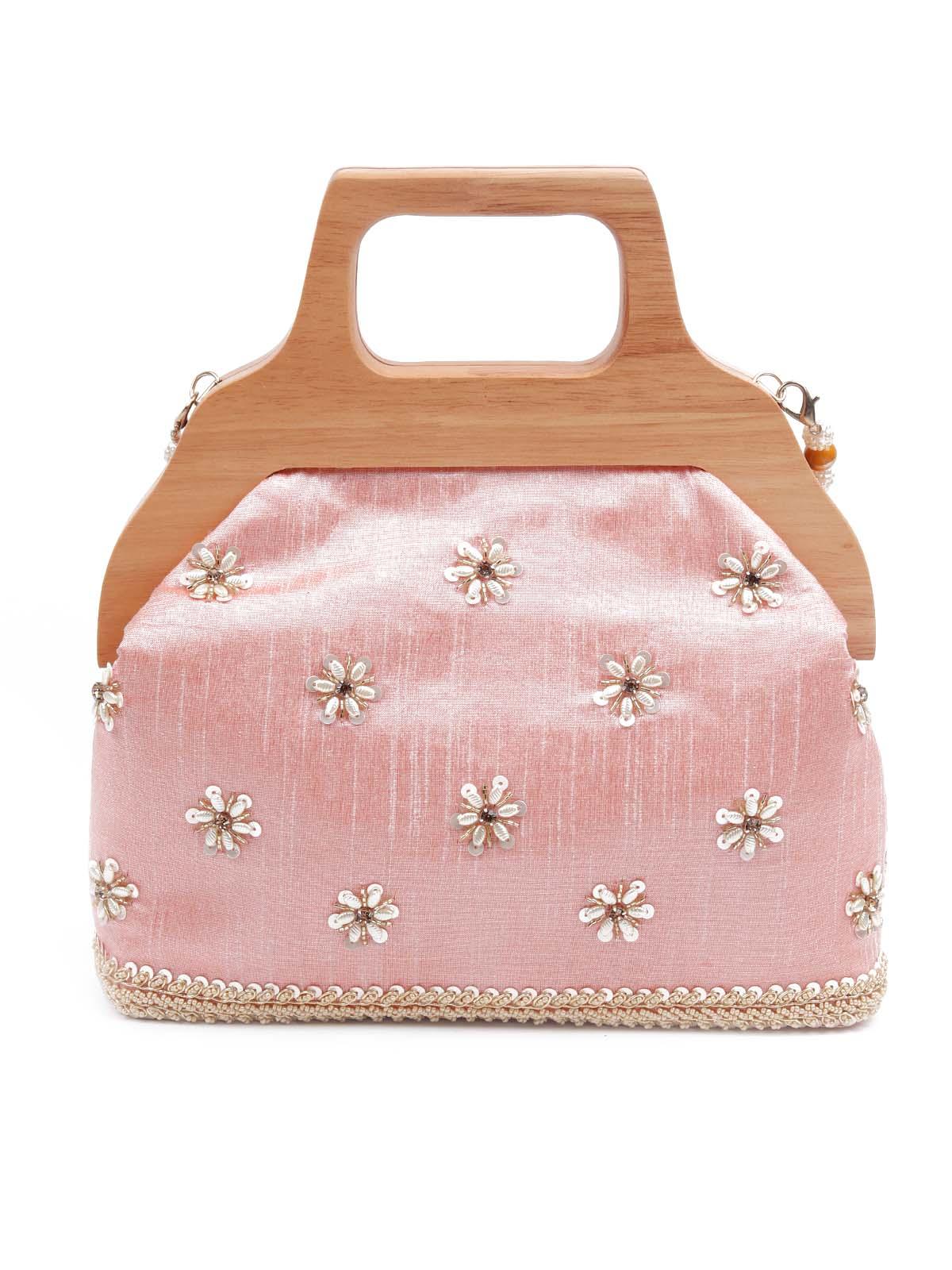 Odette Women Awe-Worthy Pink Embroidered Clutch Bag - Image 5