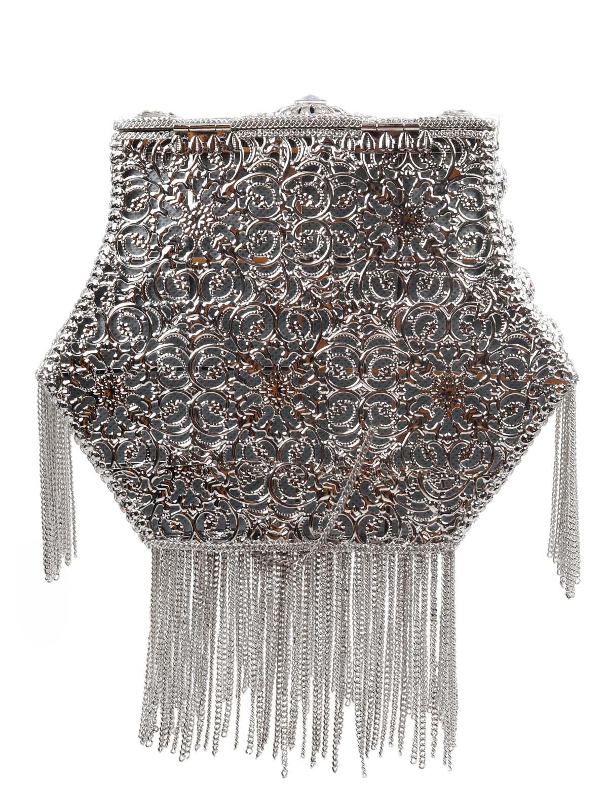 Odette Women Awe-Worthy Silver Metal Hand Bag - Image 4