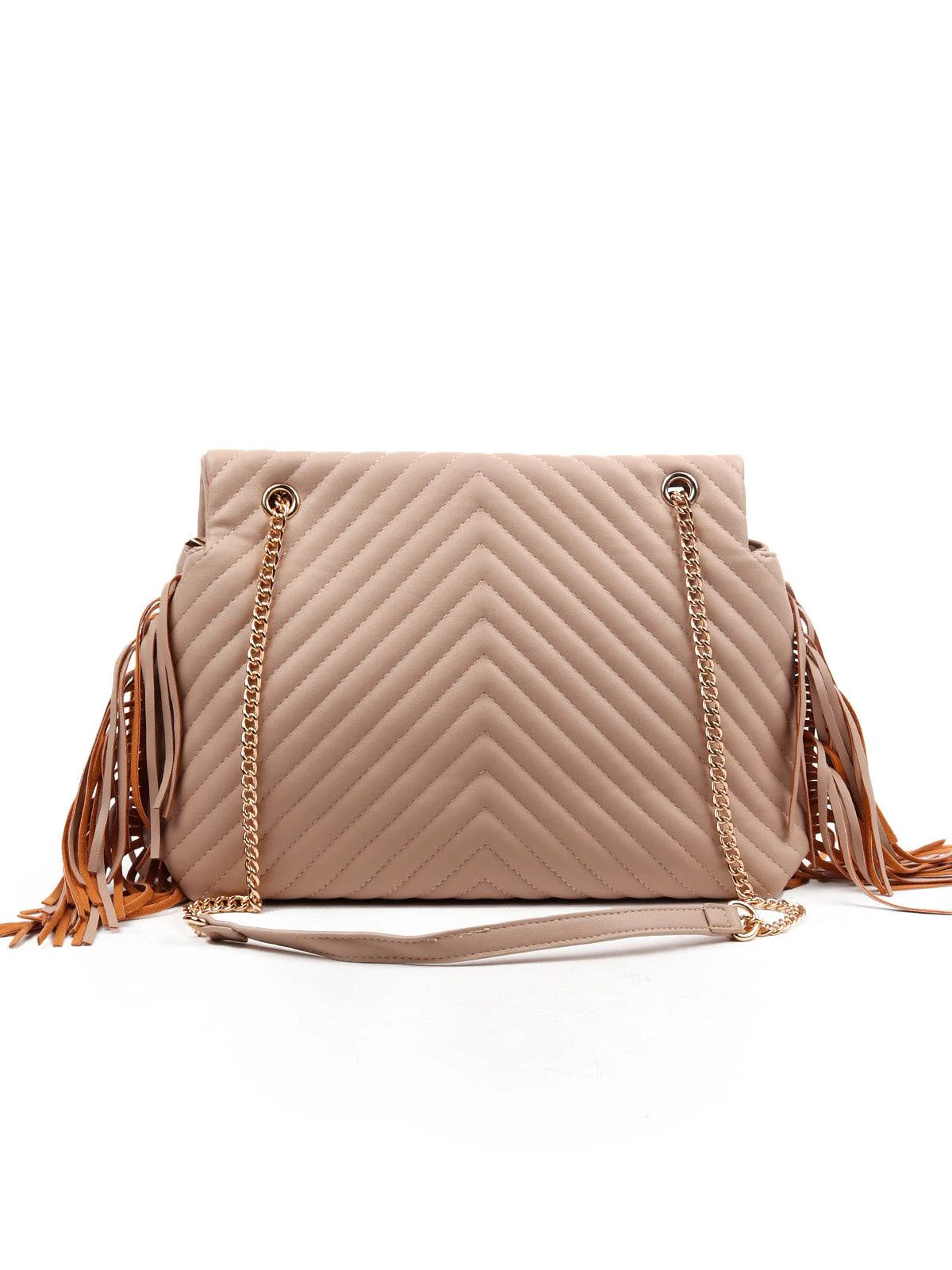 Odette Women Awe-Worthy Tasseled Beige Hand Bag - Image 3