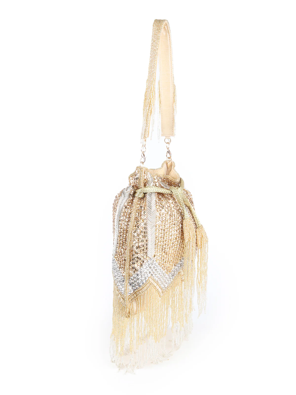 Odette Women Gold And Sliver Designer Potli Bag - Image 4