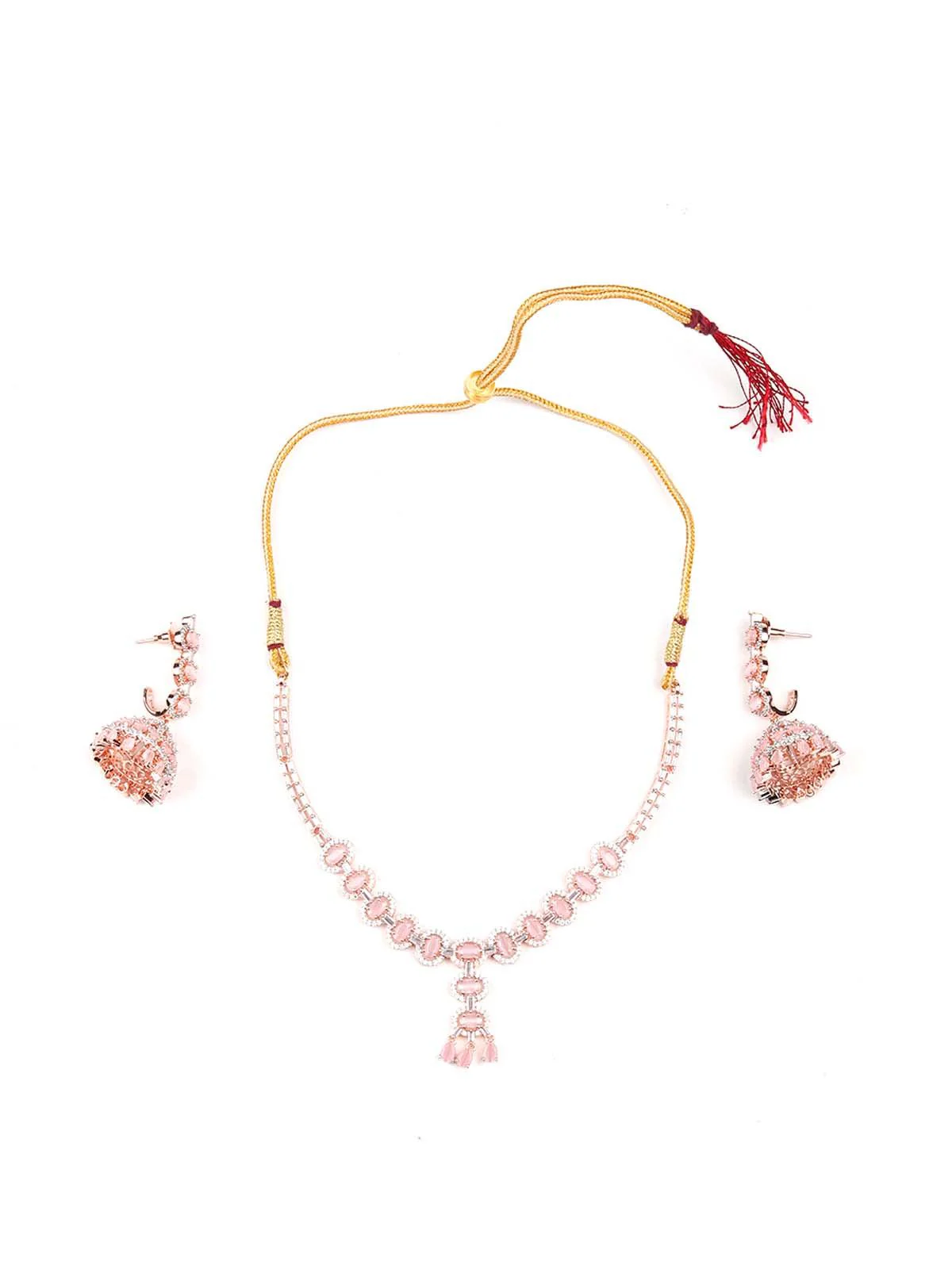 Odette Women Baby Pink Elegant And Royal Statement Necklace Set - Image 3