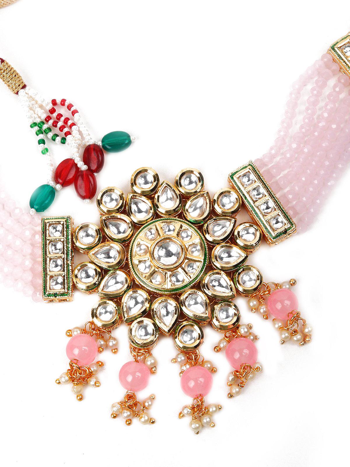 Odette Women Pink Metal Necklace Set - Image 4