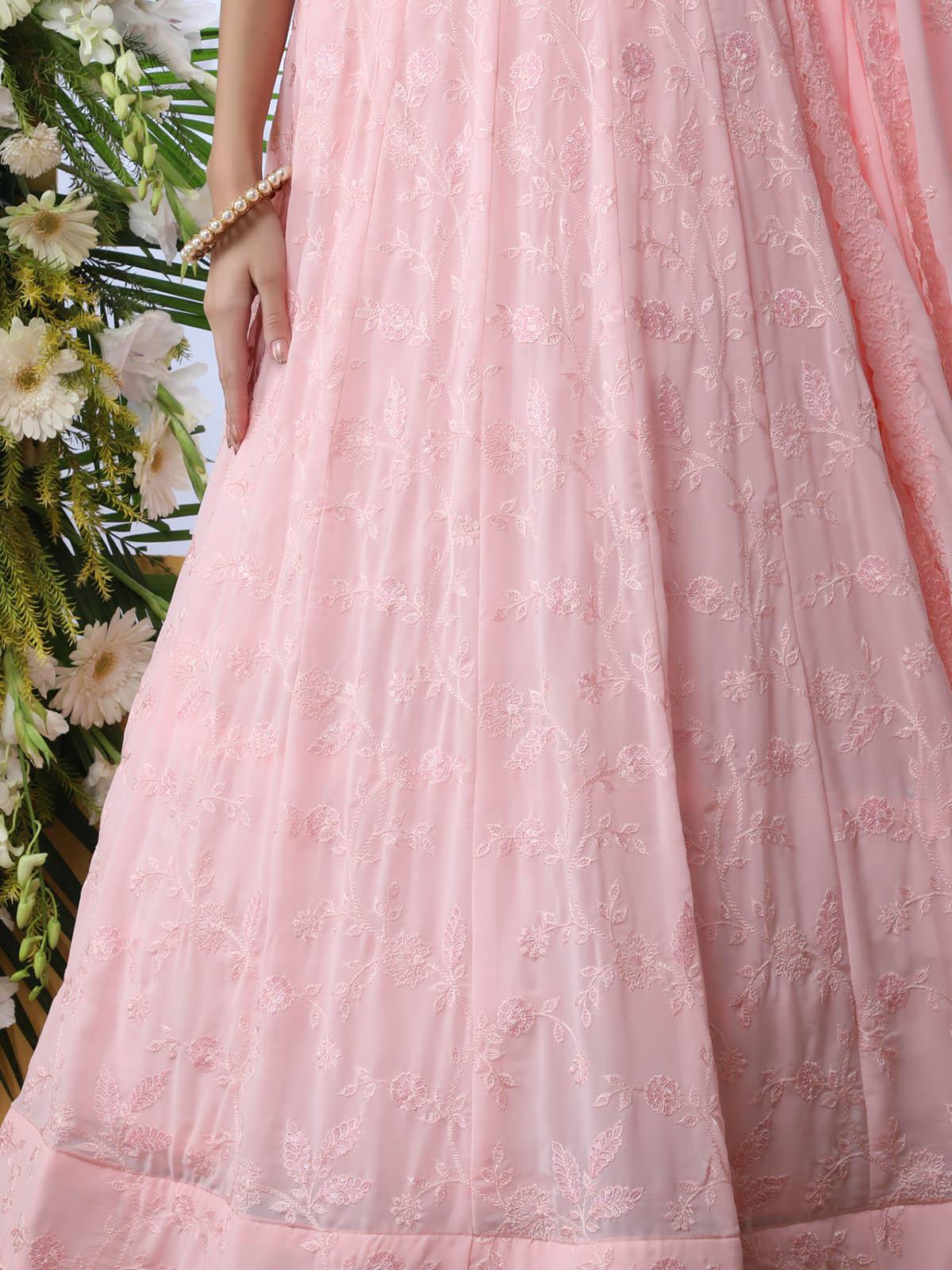 Odette Women Baby Pink Sequins Georgette Semi Stitched Lehenga With Unstitched Blouse - Image 3