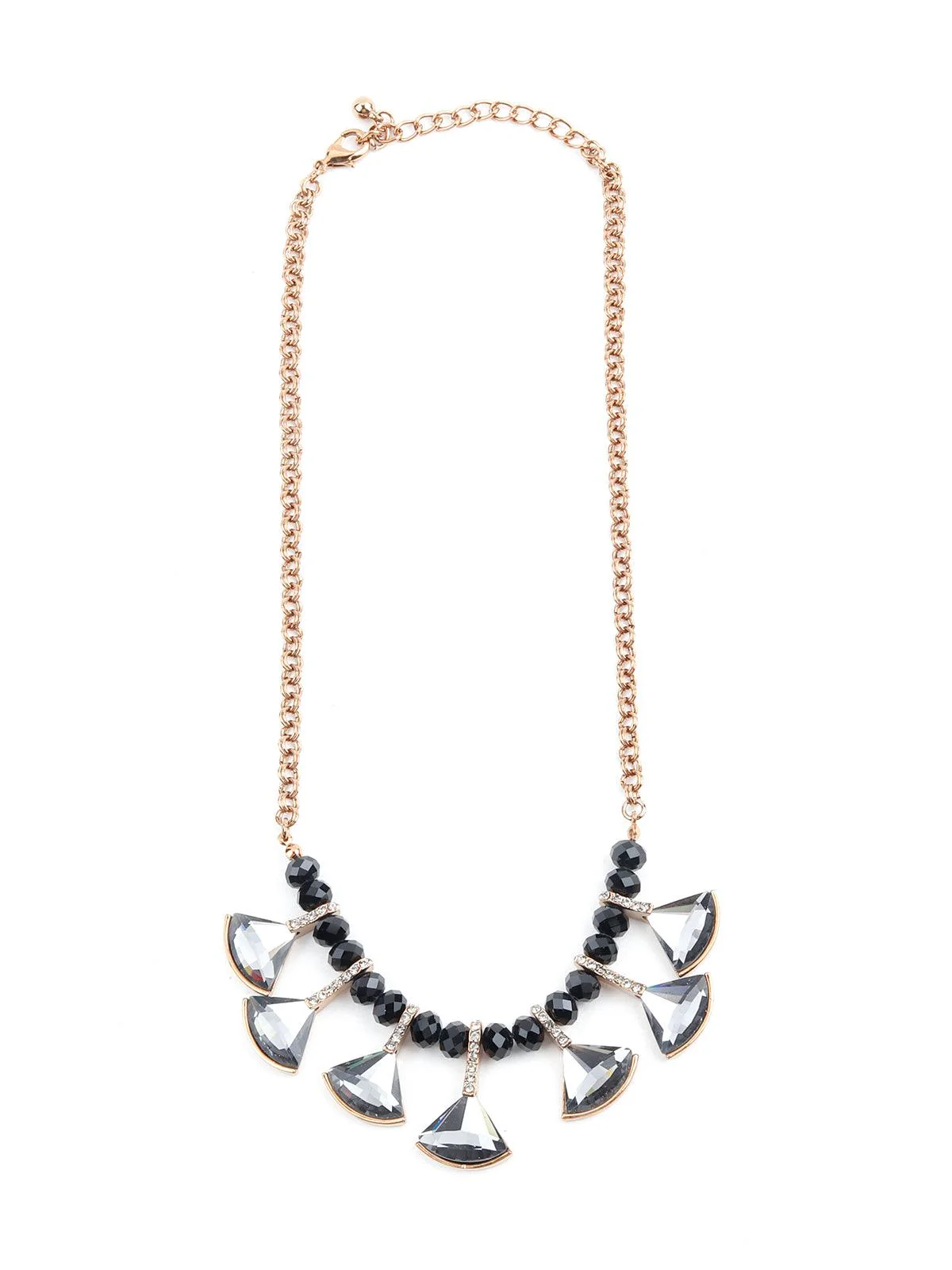 Odette Women Beaded Black Color Necklace With Grey Rhine Stone Droppings - Image 3