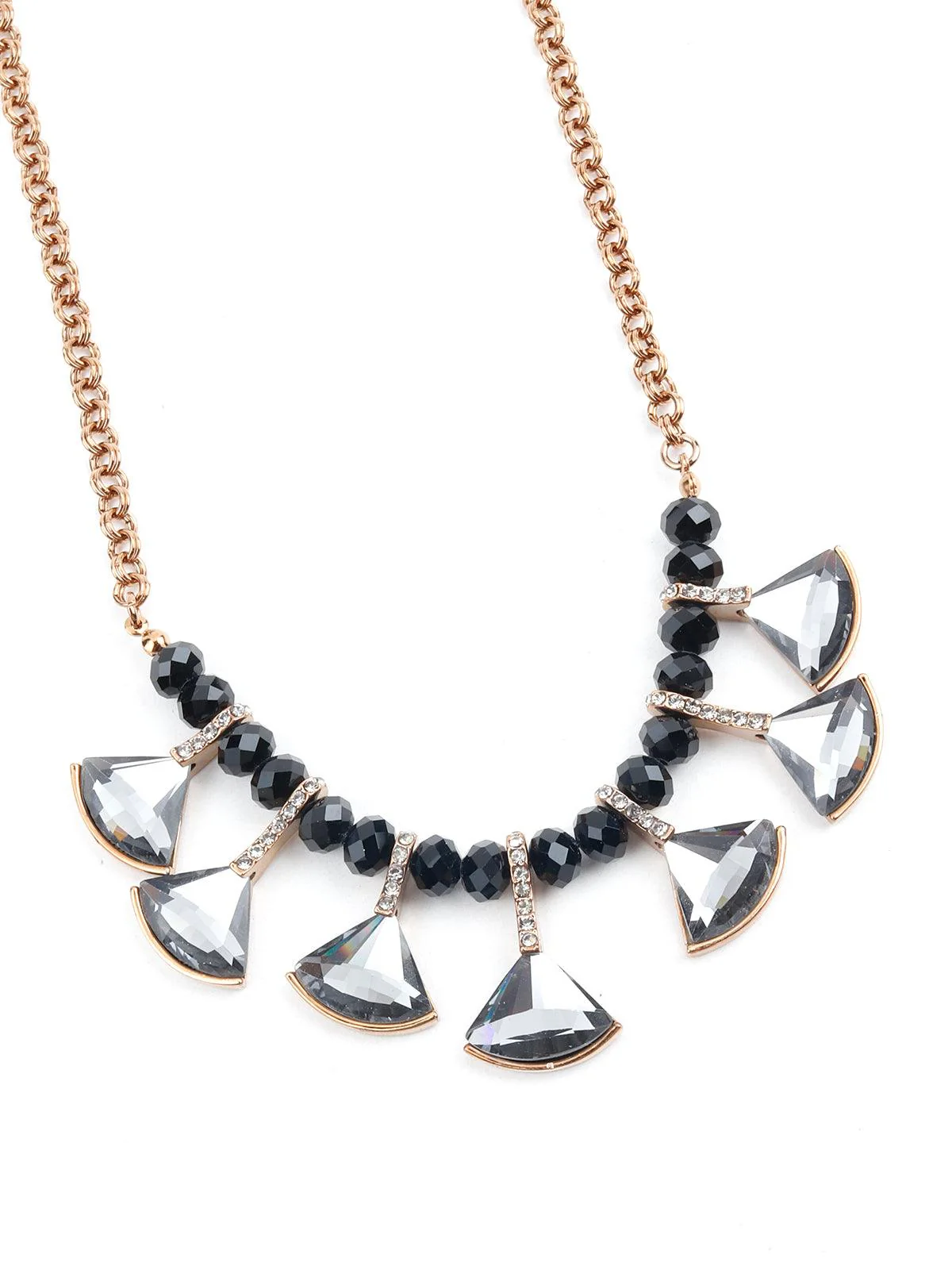 Odette Women Beaded Black Color Necklace With Grey Rhine Stone Droppings - Image 5