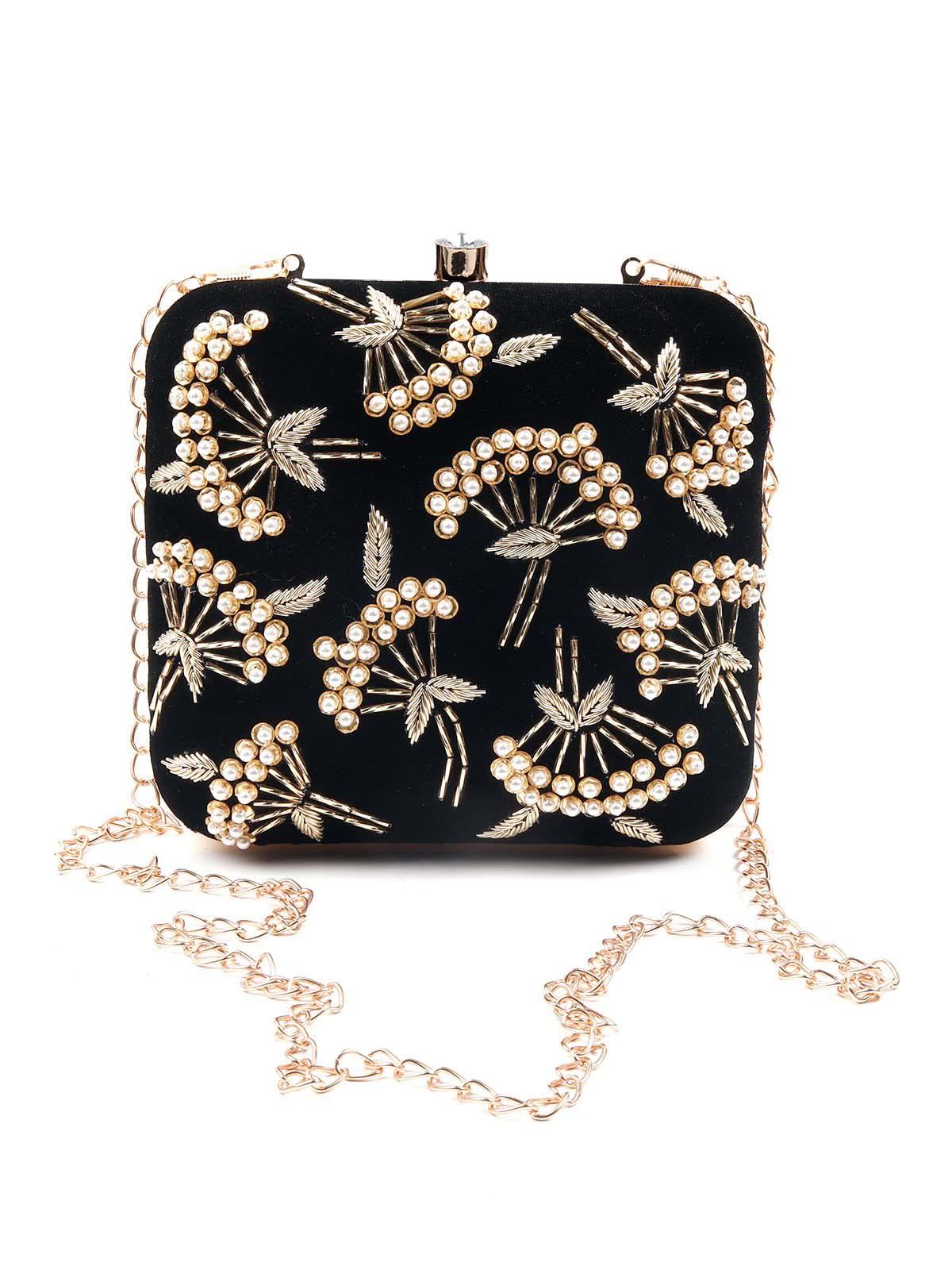 Odette Women Beautiful Amiable Black Velvet Clutch! - Image 4