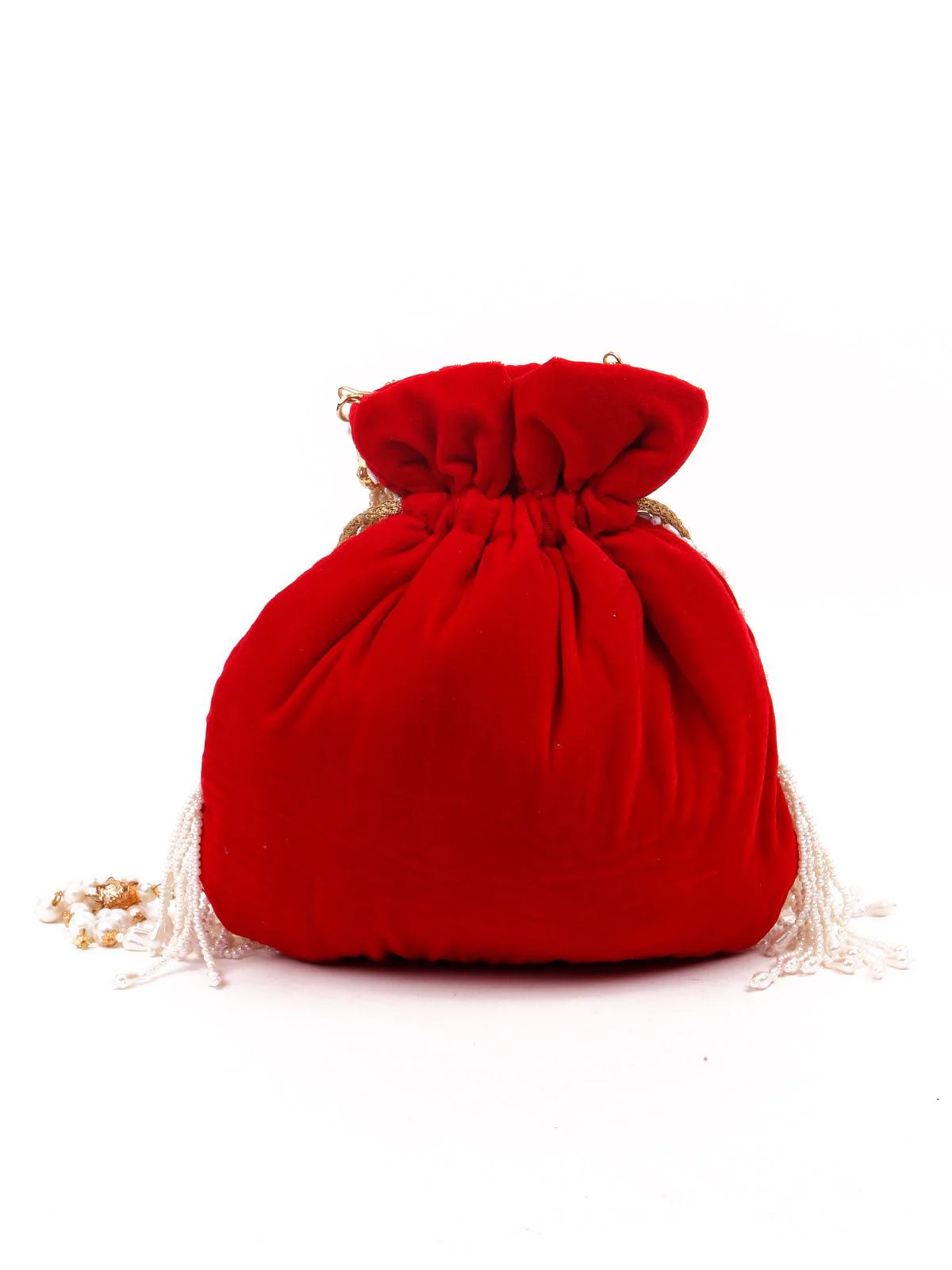 Odette Women Beautiful red pearl potli - Image 5