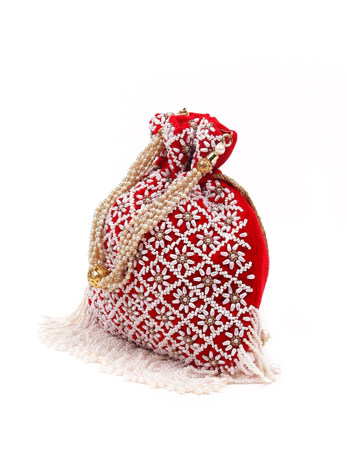 Odette Women Beautiful red pearl potli - Image 6