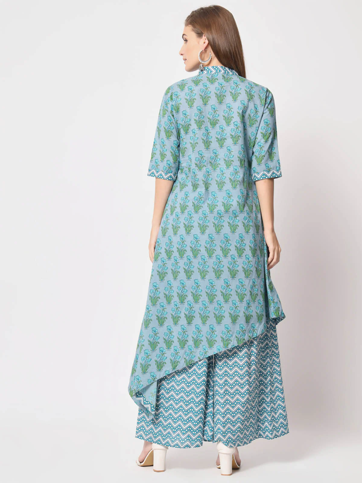 Odette Women Beautiful Blue Cotton Printed Stitched Kurta Set - Image 5