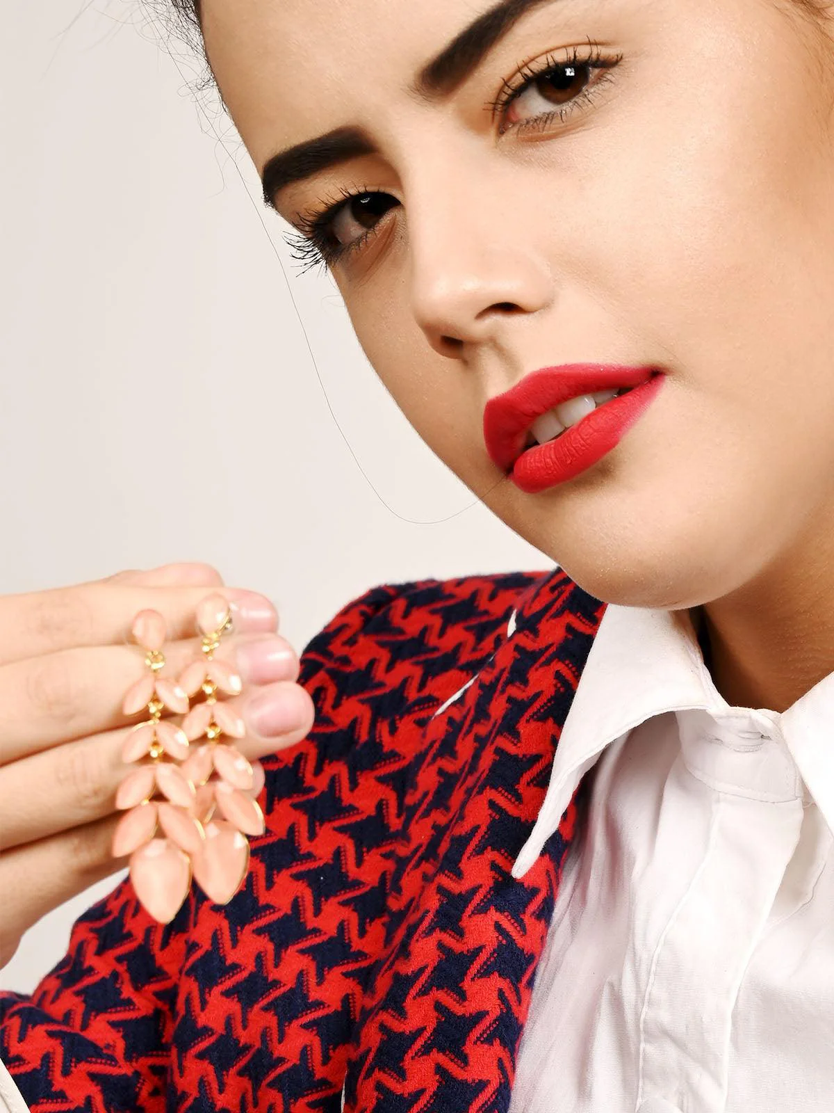 Odette Women Beautiful Coral Pink Crystal Drop Earrings