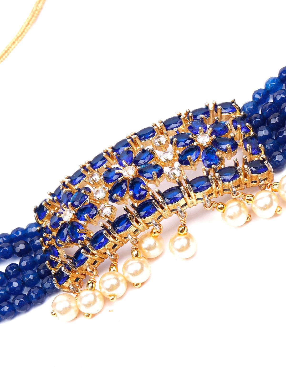 Odette Women Blue Beaded Statement Choker - Image 4