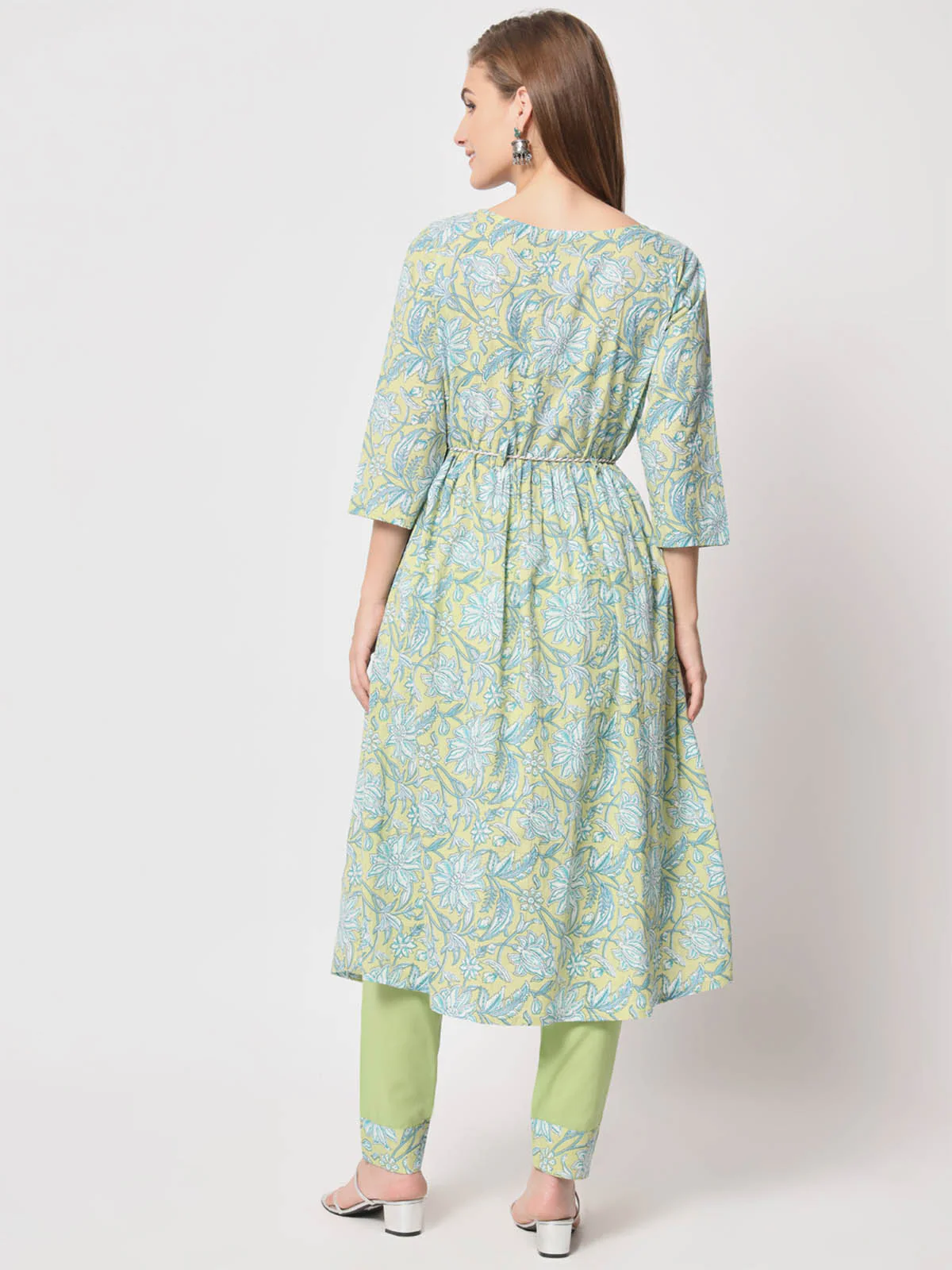 Odette Women Beautiful Green Cotton Printed Stitched Kurta Set - Image 5
