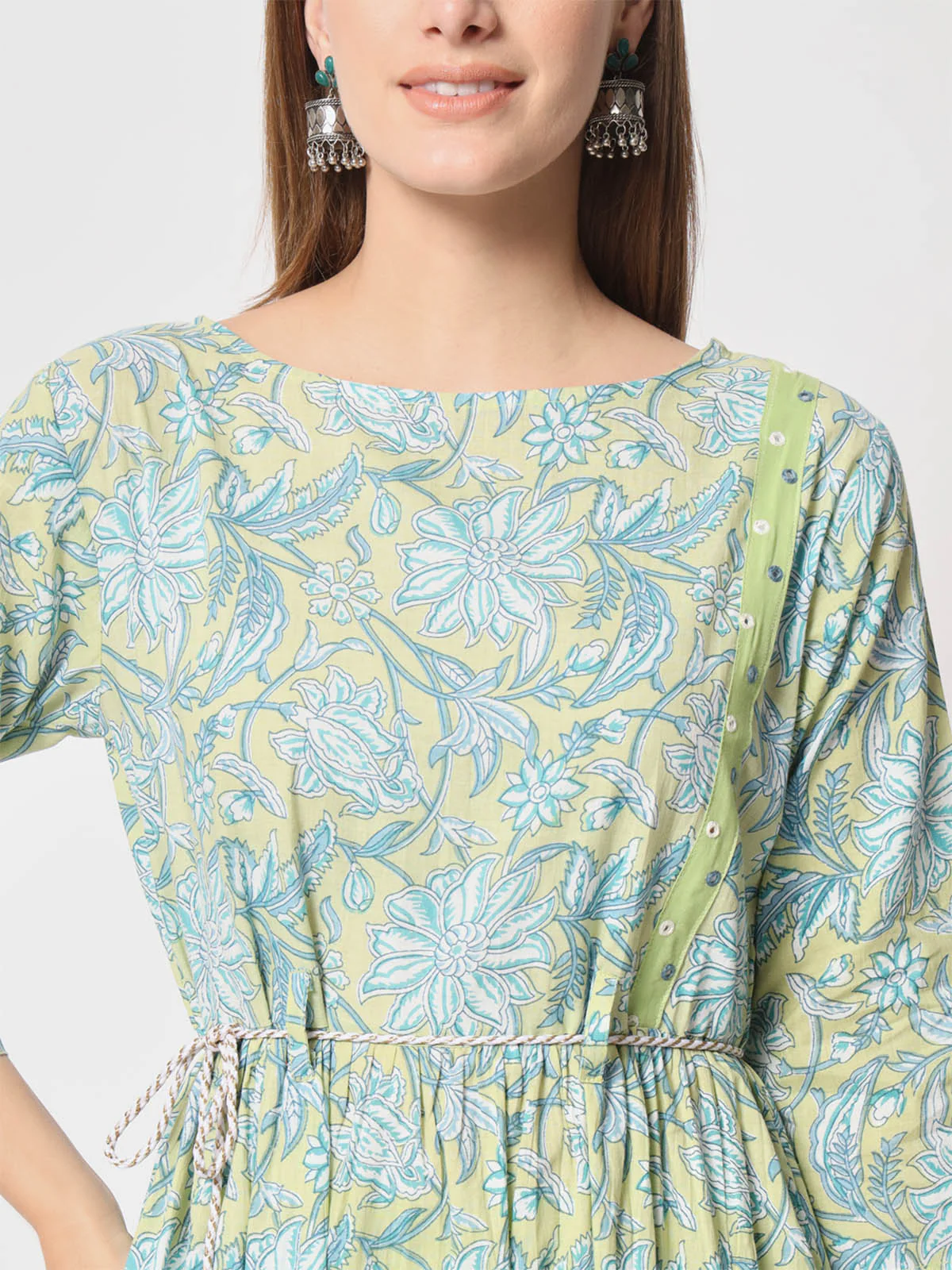 Odette Women Beautiful Green Cotton Printed Stitched Kurta Set - Image 6