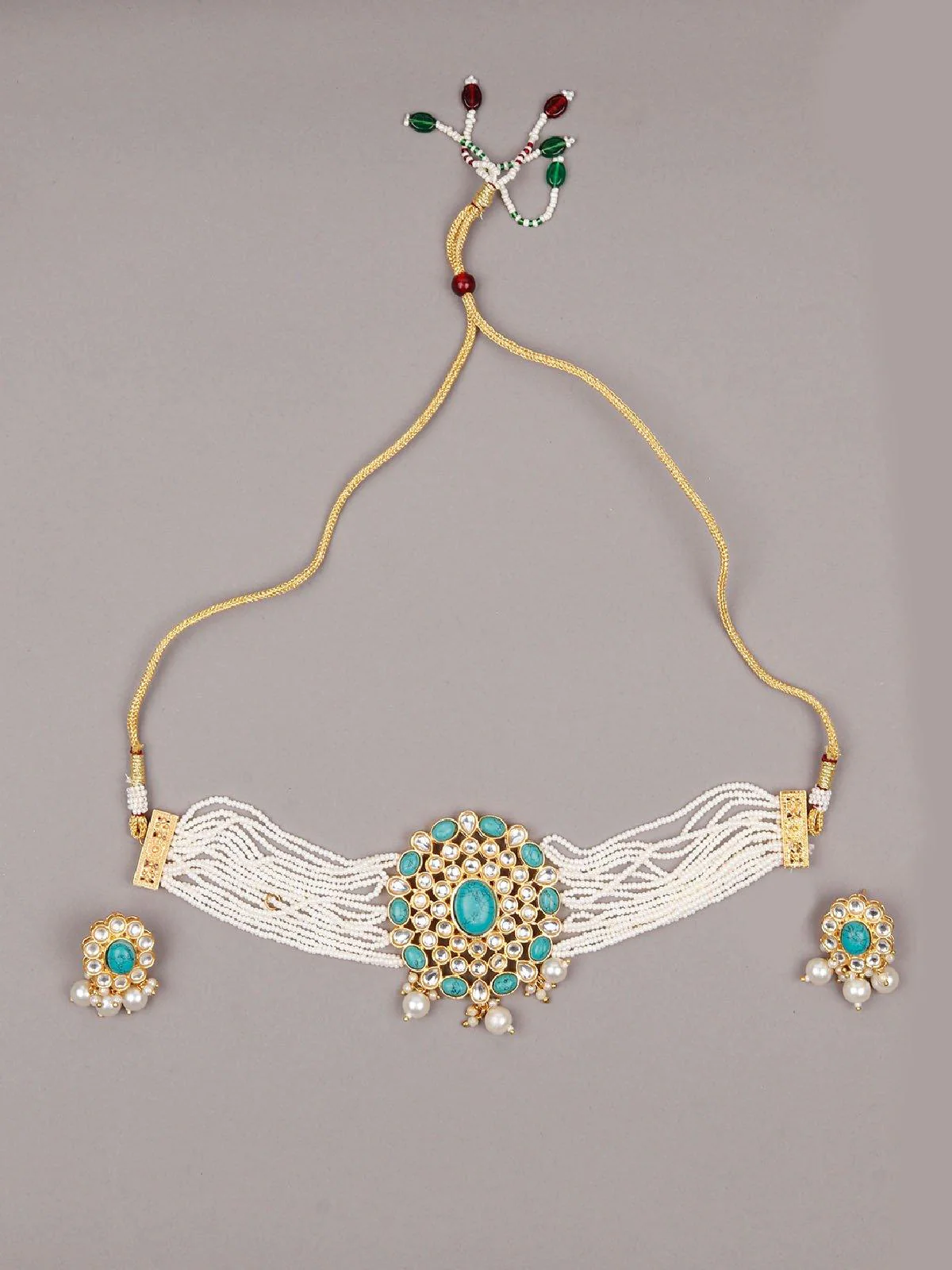 Odette Women Blue Metal Choker Set - Image 3