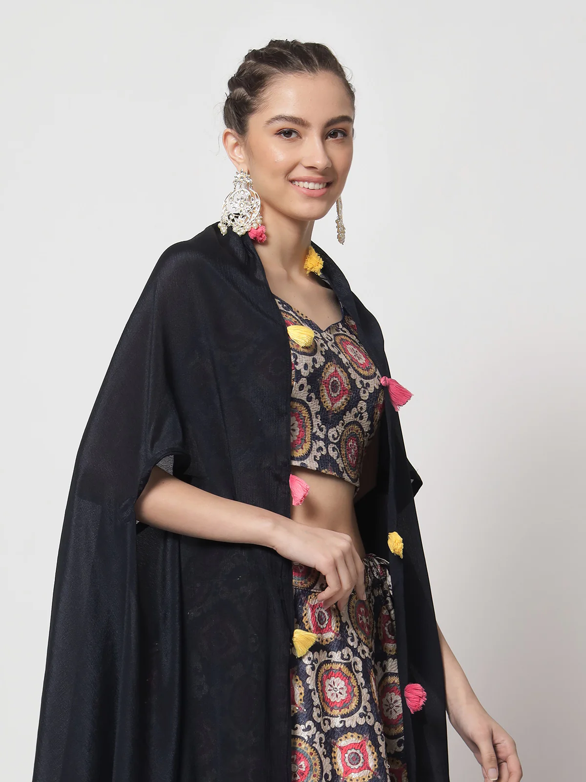 Odette Women Beautiful Multicolor Chinon Silk Printed Semi Stitched Lehenga With Unstitched Blouse - Image 2